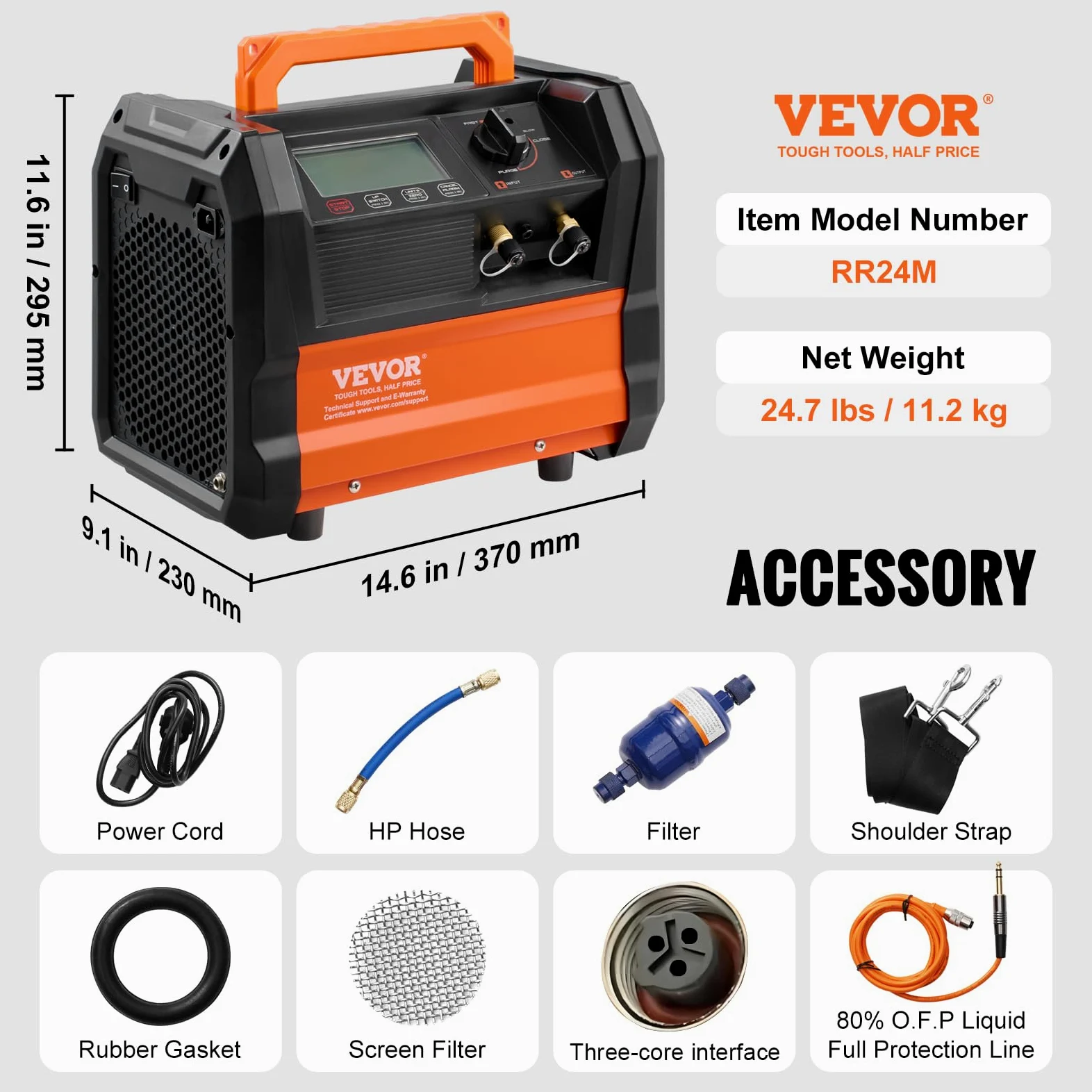 VEVOR Recuperador de refrigerante, máquina de recuperación de Aire Acondicionado portátil de 1 CV con Doble Cilindro y Motor sin escobillas de 3000 RPM, Herramienta de Reciclaje de refrigerante freón