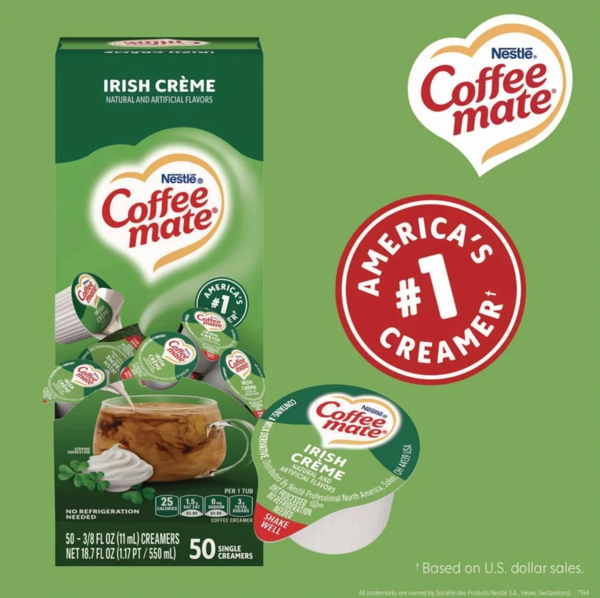 Coffee-mate Crema líquida individual irlandesa 50 unidades