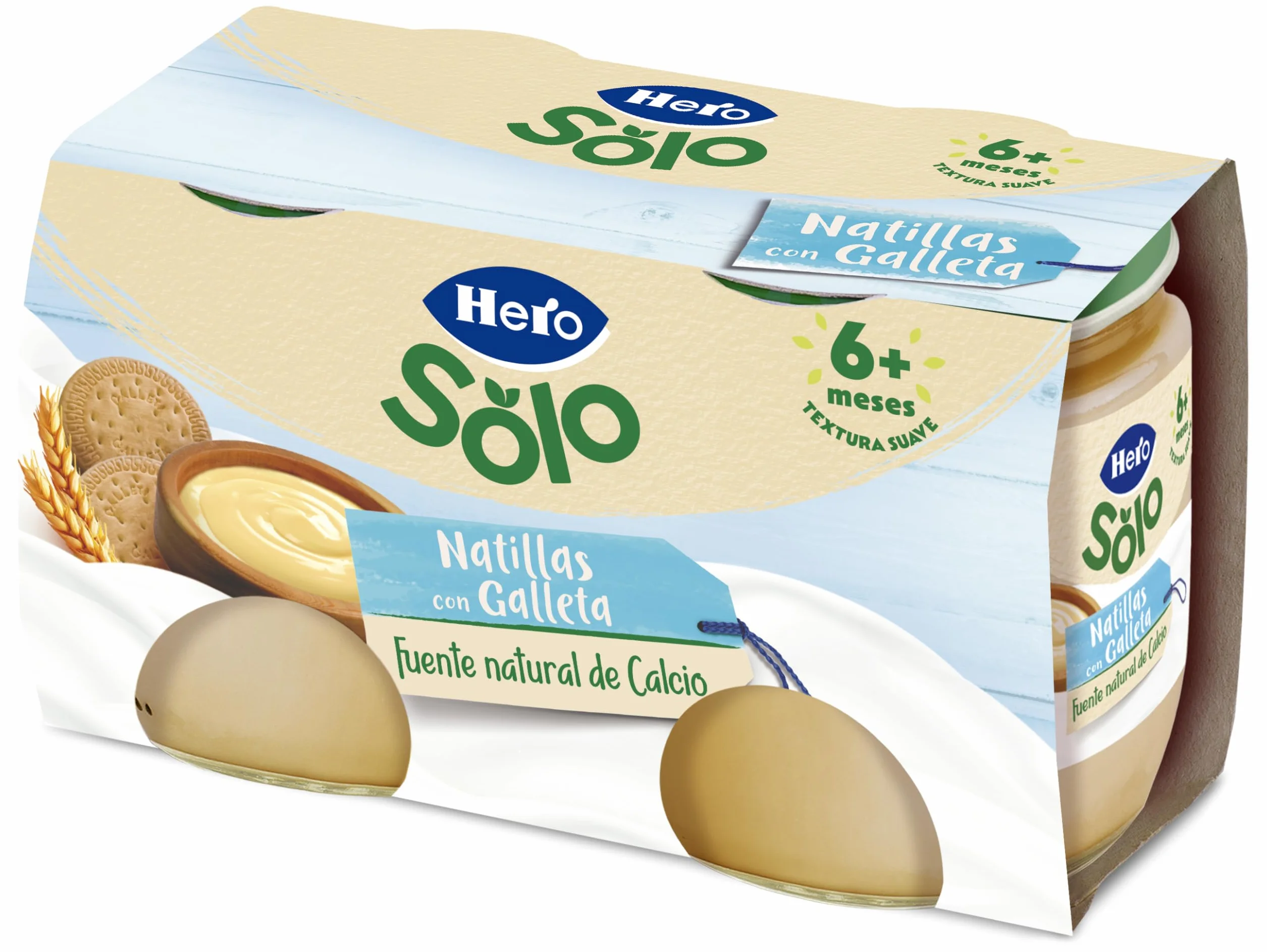 Hero Solo Tarrinas de Natillas con Galleta, Fuente Natural de Calcio, Sin Aceite de Palma, 6 Packs de 2x130gr