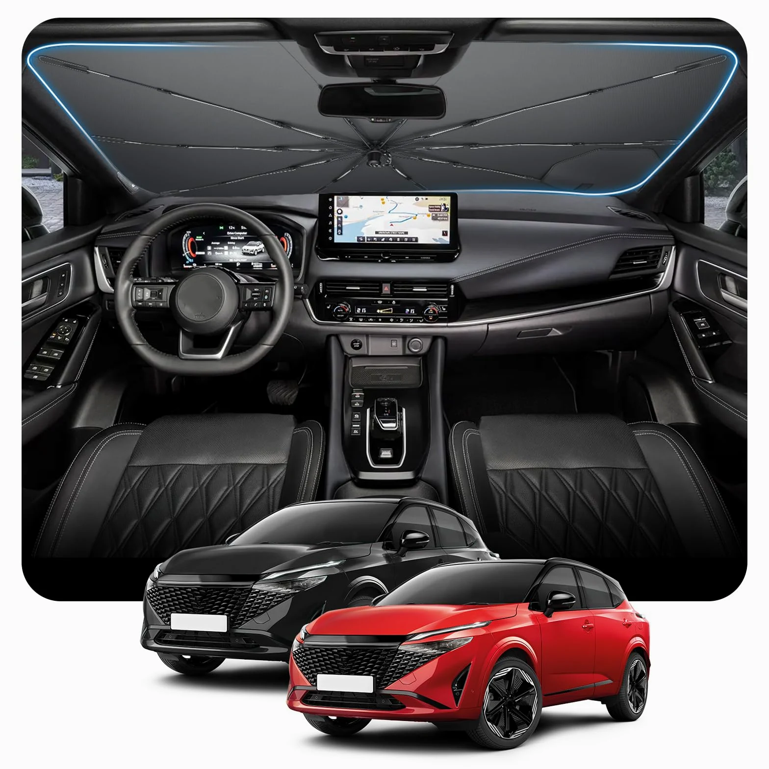 Parasol para Parabrisas BSTW Compatible con Nissan Qashqai III J12 2022-2026 Plegable Automático Protección UV