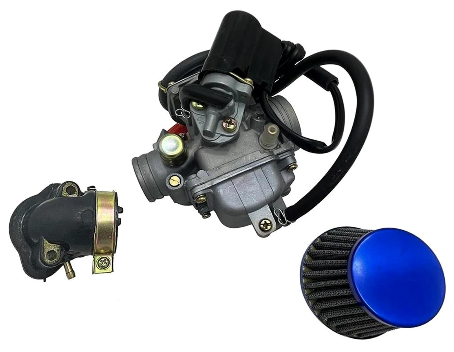 Carburador Del Motor PD24J Para ATV Go Kart Scooter 125cc PD24J Piezas Motocicleta Carburador 24 MM Para GY6 Con Colector Admisión 125cc 150cc Carb Carburetor (Size : SET)