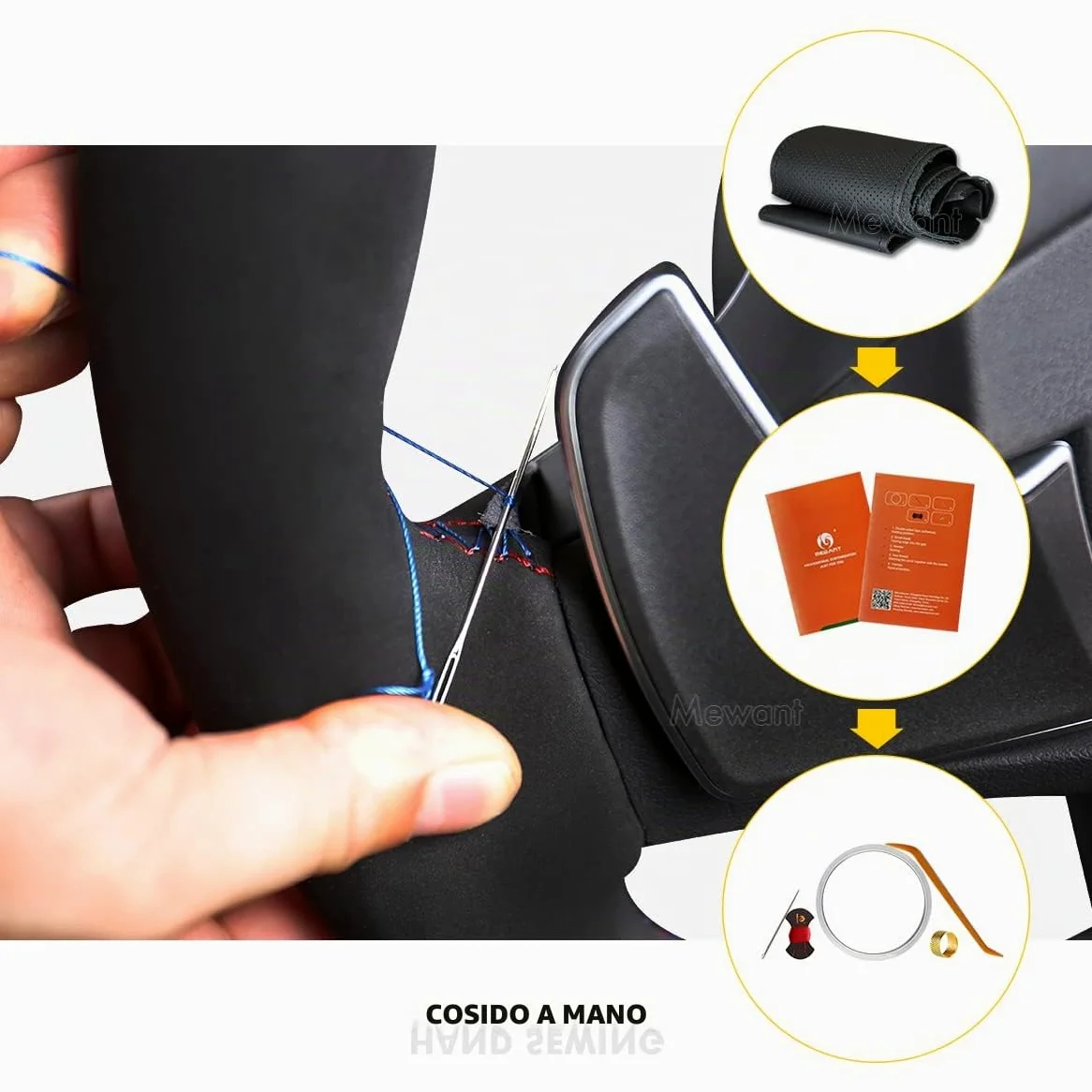 MEWANT Funda de Volante para Coser Volante Mercedes Benz W164 M ML350 ML500 | volante / Mercedes Benz W164 M ML350 ML500 2005-2006 / X164 GL GL450 2006-2009 / W164 M (no apta / caoba) (sin bultos)
