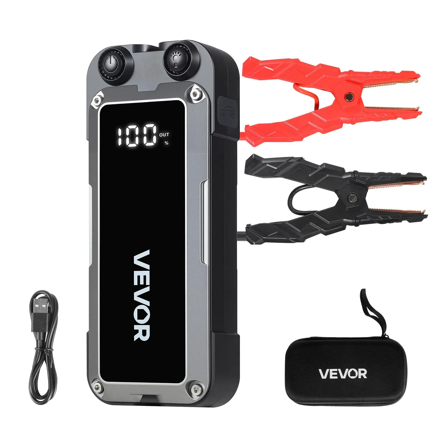 VEVOR Arrancador de Batería 4500A Pico 24000mAh 12 V para Coche Gasolina 10L Diésel 8L