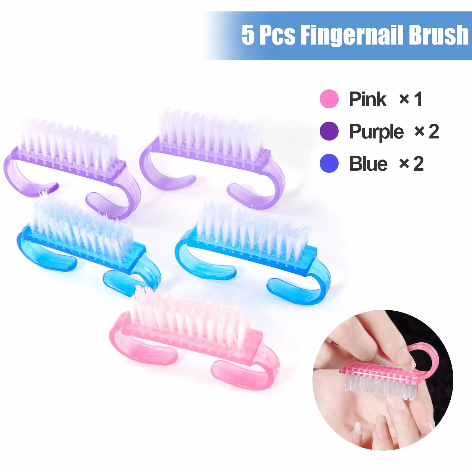 Cepillo De Uñas 5 Piezas Nail Brush Con Mango De Plástico Limpieza Dedos Y Uñas Manicura
