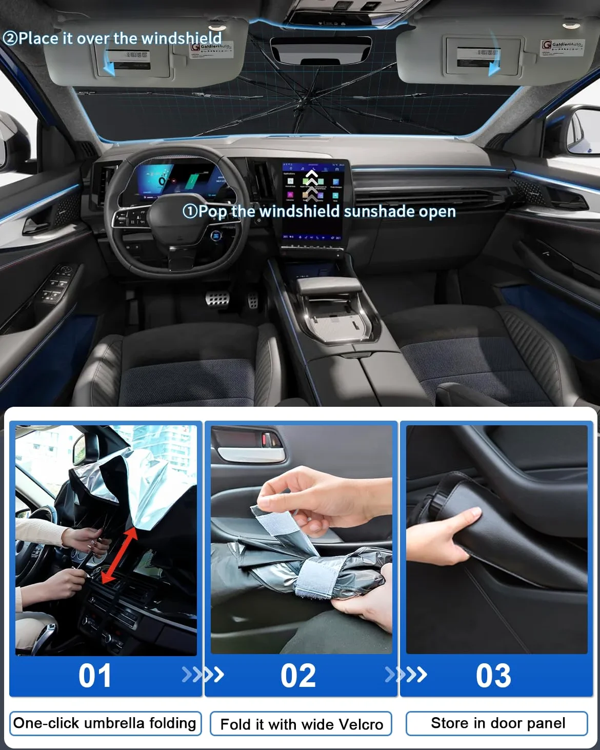 SHAOHAO Conpatible con R*enault Rafale 2024 2025 Parasol Coche Delantero Protector Solar Parasol Paraguas Coche Resiste a los Rayos UV Plegable R*enault Rafale Accesorios