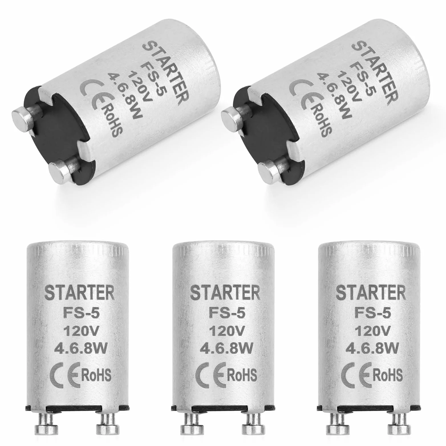 5uds Carcasa Arranque Fluorescente, Arrancador Fluorescente Carcasa Aluminio Lámparas Precalentamiento de 4-40 W Tubo con Certificación CE para 110-130 V (Compatible con FS-5)