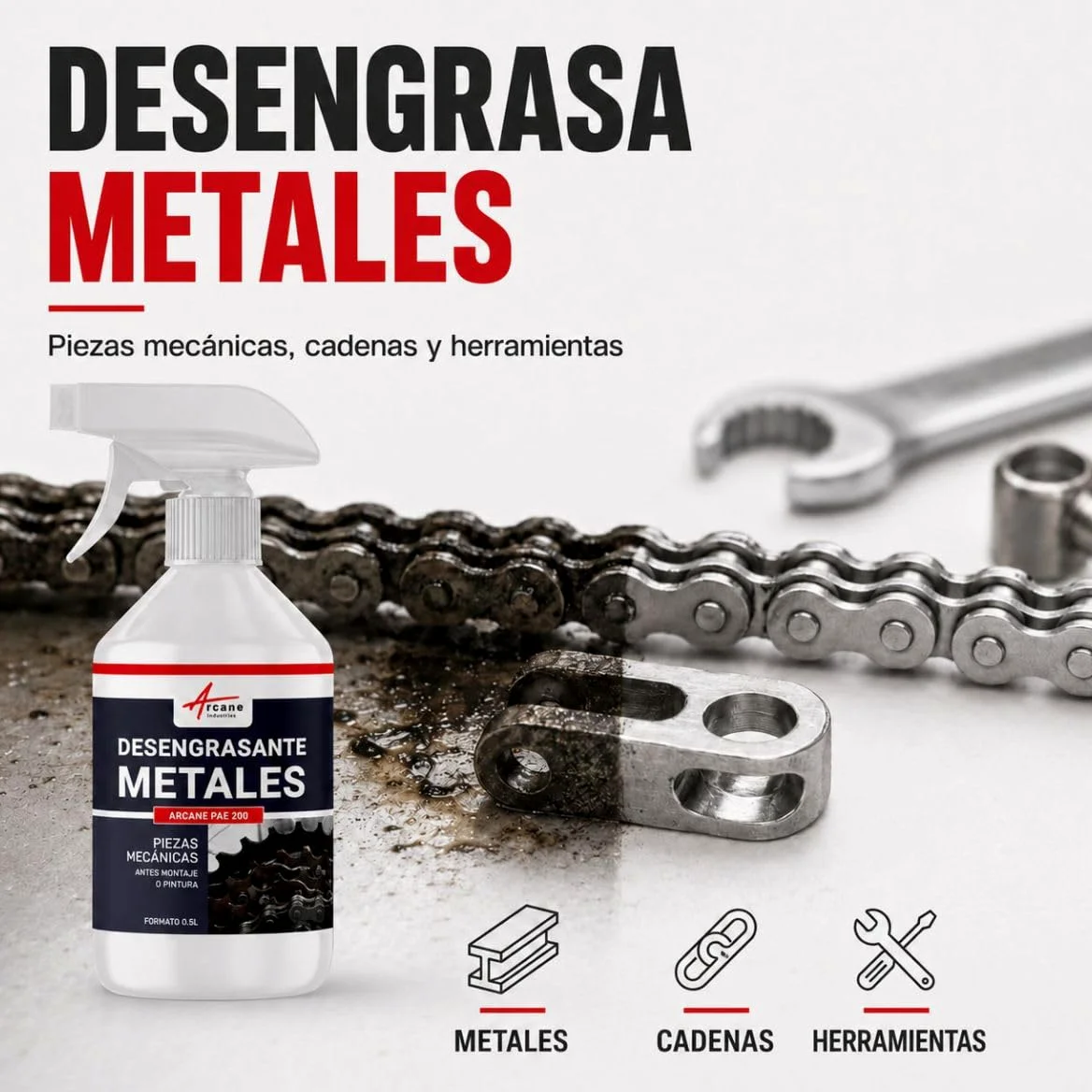 Limpiador Desengrasante para Metales, Moto y Coche 200 L | Desengrasa la Mecánica, Respeta Metales y Capas de Pintura, Cadenas de Bici, Moto y Herramientas - Arcane Industries