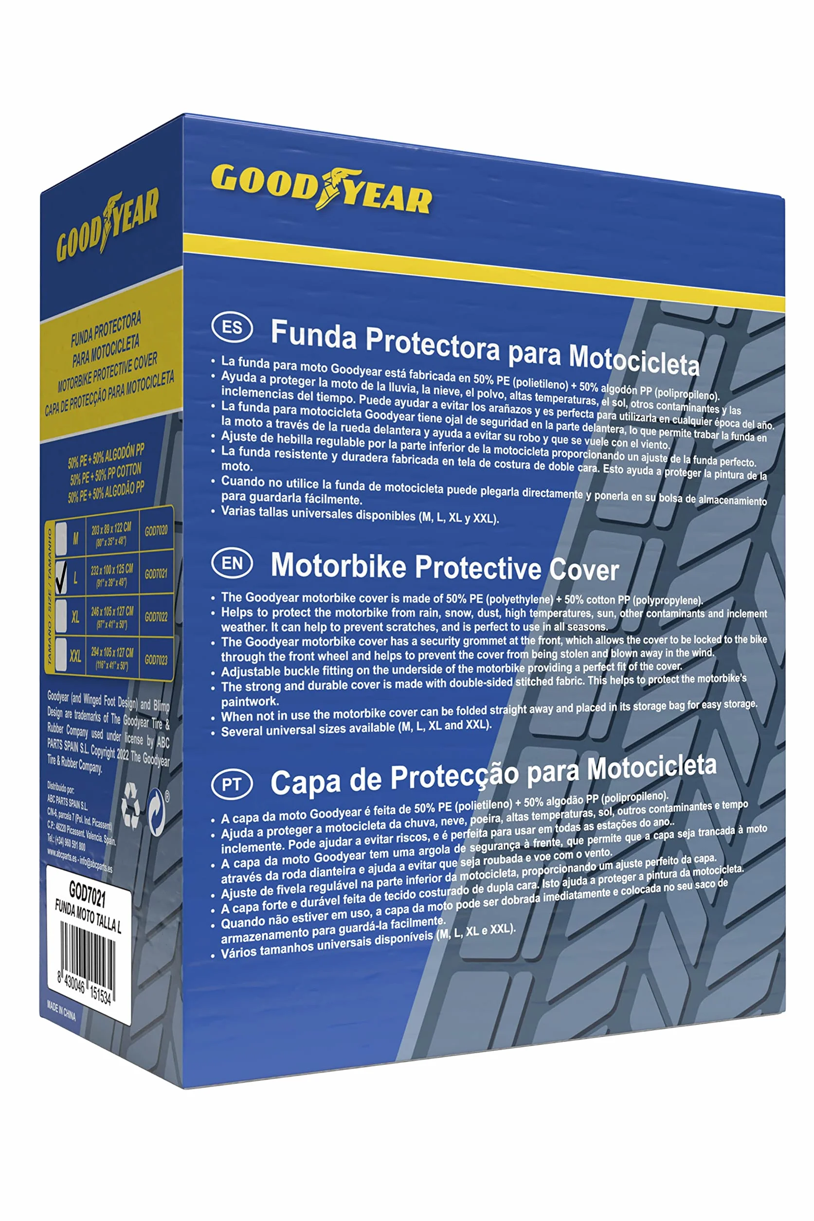 Goodyear Funda Protectora para Moto Talla L Doble Capa con Ojal de Seguridad