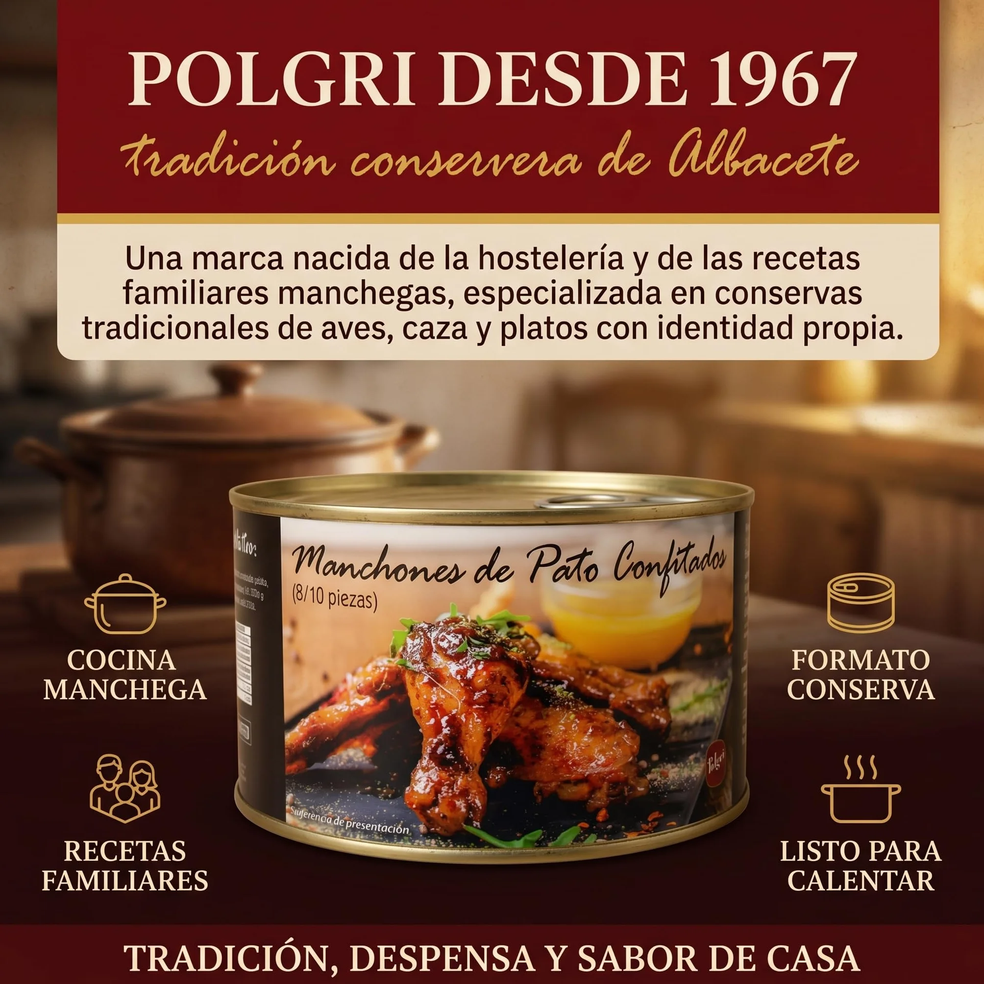 POLGRI Confit de Pato Manchones Lata 1350 g 8/10 Unidades Conserva Gourmet