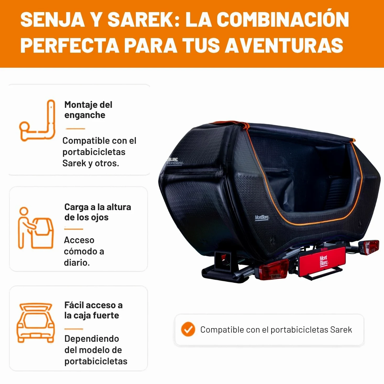 Mont Blanc Cofre de Enganche Hinchable Senja - 76 a 300 L, Carga 48 kg | Cofre trasero sobre enganche, compatible con portabicicletas. Impermeable, dropstitch, 76 a 300 litros, carga 48 kg.