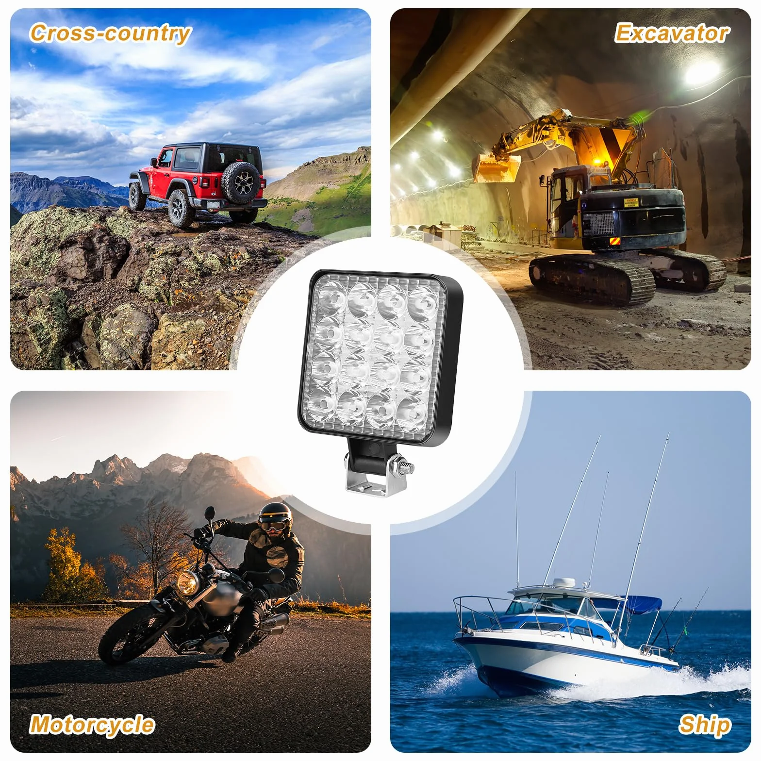 Sporgo 6 unidades de faros LED de trabajo: cuadrado 12 V 48 W LED Faro, Offroad Faros de marcha atrás faros de marcha atrás IP67 resistente al agua para excavadoras, tractores, remolcadores, ATV,