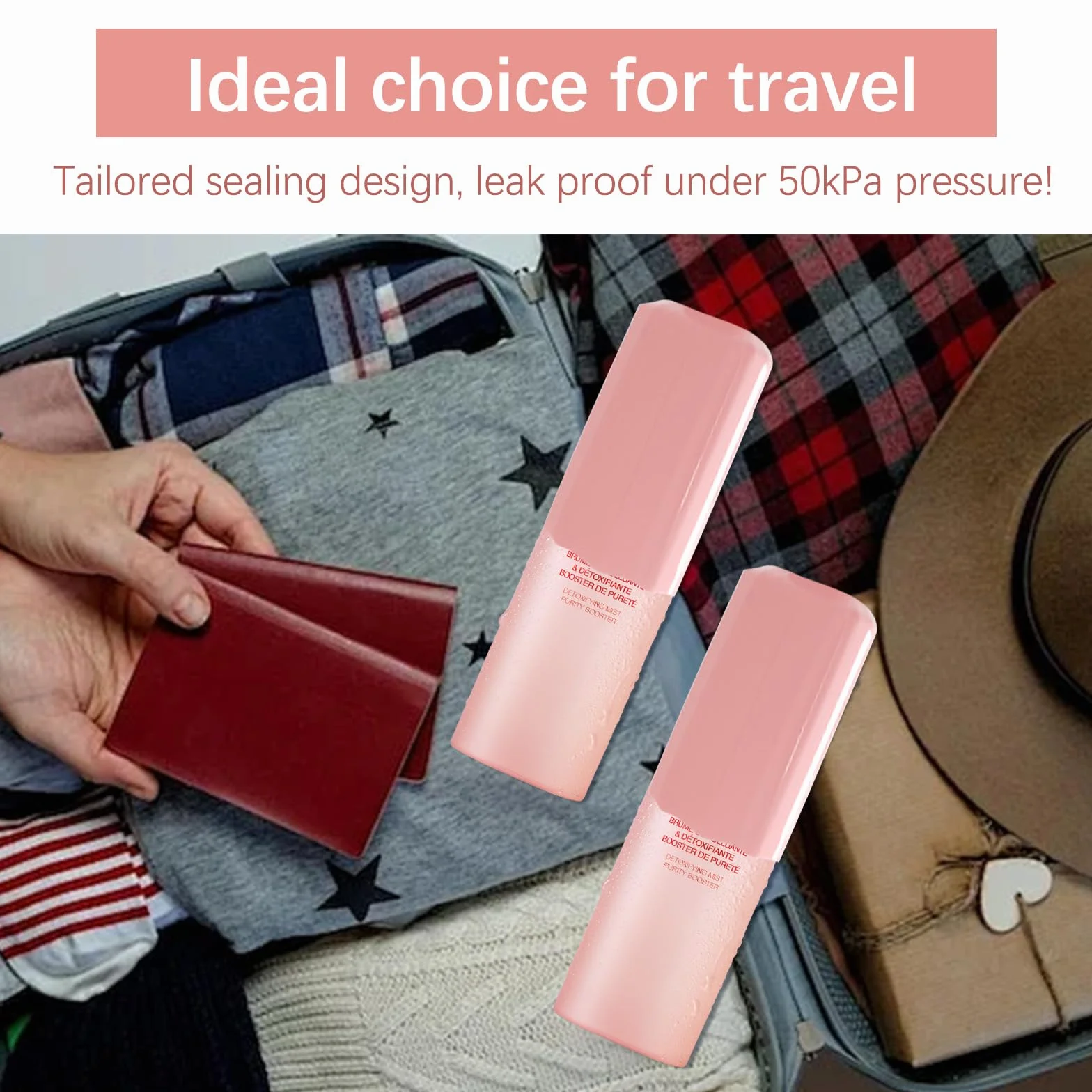 Fundas Elásticas de Silicona para Botellas de Viaje, Accesorios a Prueba de Fugas, Reutilizables (Rosa)