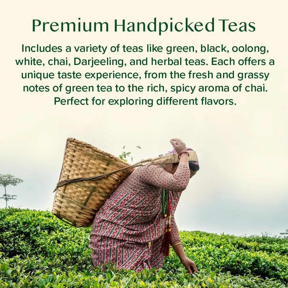 VAHDAM Set Regalo Tés del Mundo | 20 Tés a Granel, 100 Porciones | Té Negro, Verde, Oolong, Blanco, Chai y Herbal | Sin Gluten y No-OGM