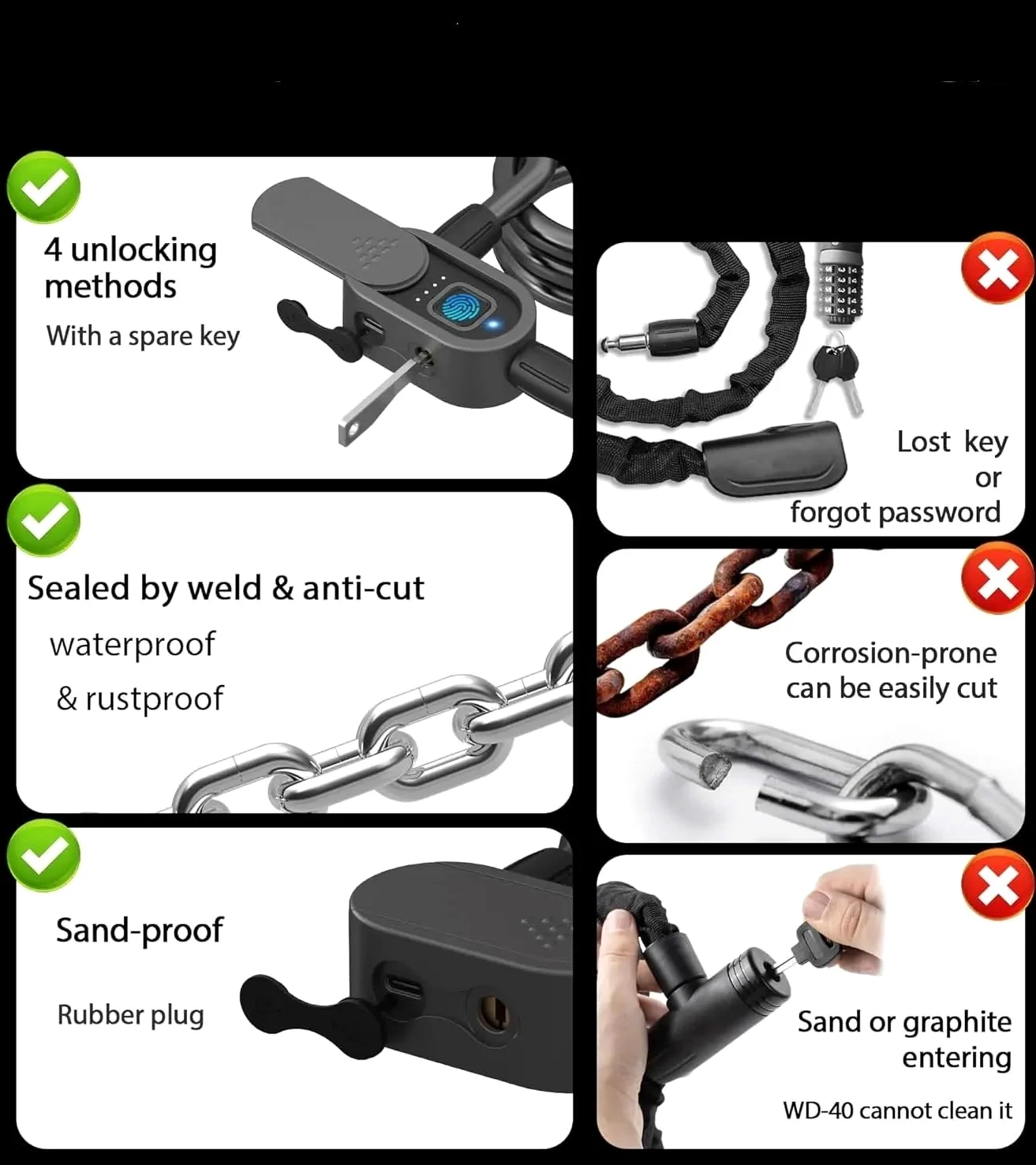 Candado Moto Cadena Cerradura de Cadena con Llave Impermeable para Bicicleta, 100CM, Apta para, Scooter, Motocicleta, Puerta, Valla candado para Manillar