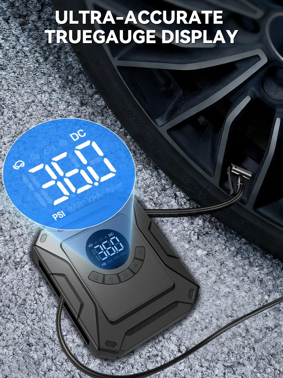 Compresor de aire portátil de inflado rápido, bomba de aire eléctrica de 150 PSI con apagado automático y visualización LED, bomba de aire de 12 V CC para coche, bicicleta, motocicleta