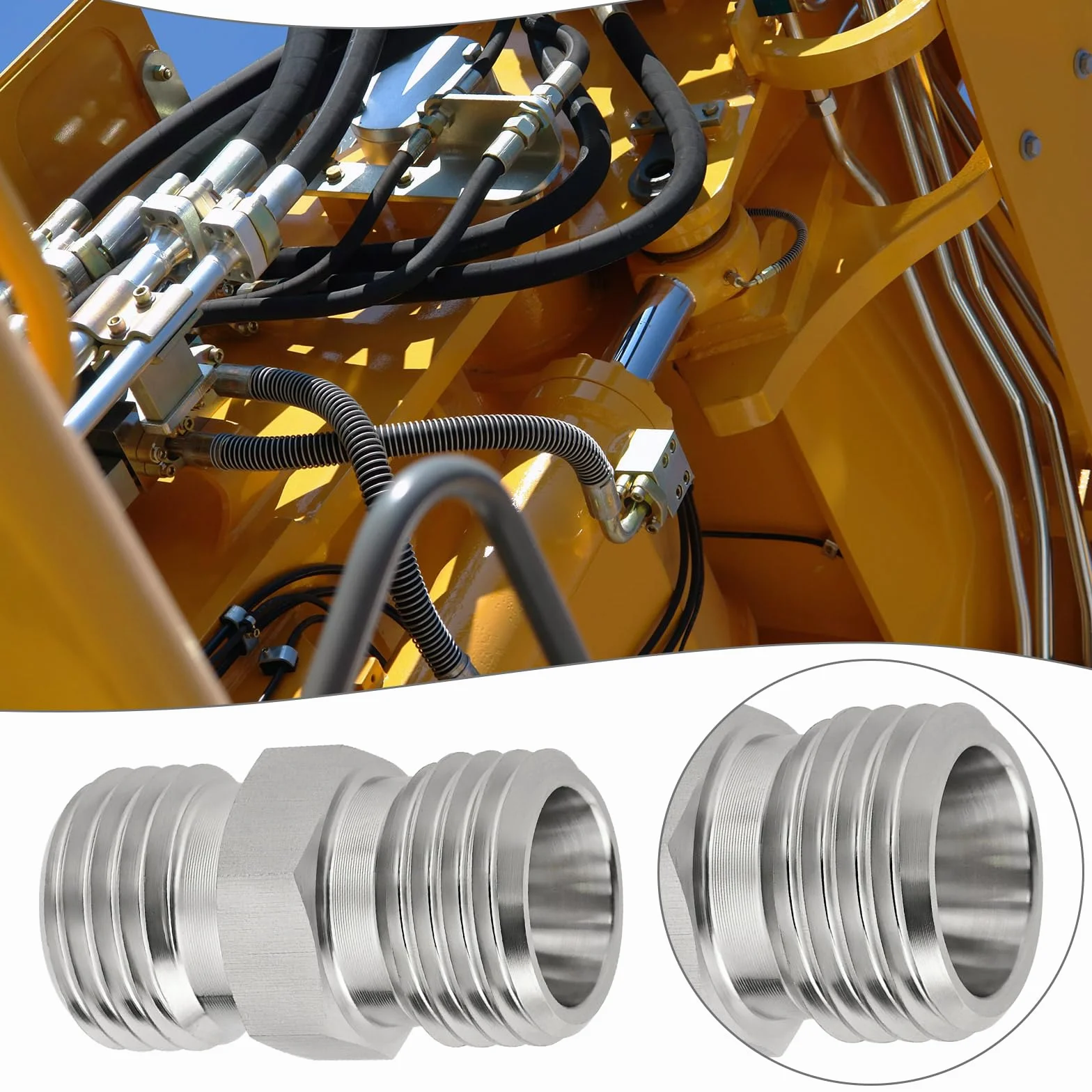 2 adaptadores hidráulicos M14 x 1.5 para manguera de tubo, conector de rosca adecuado para varios sistemas hidráulicos y excavadoras pequeñas, color plateado