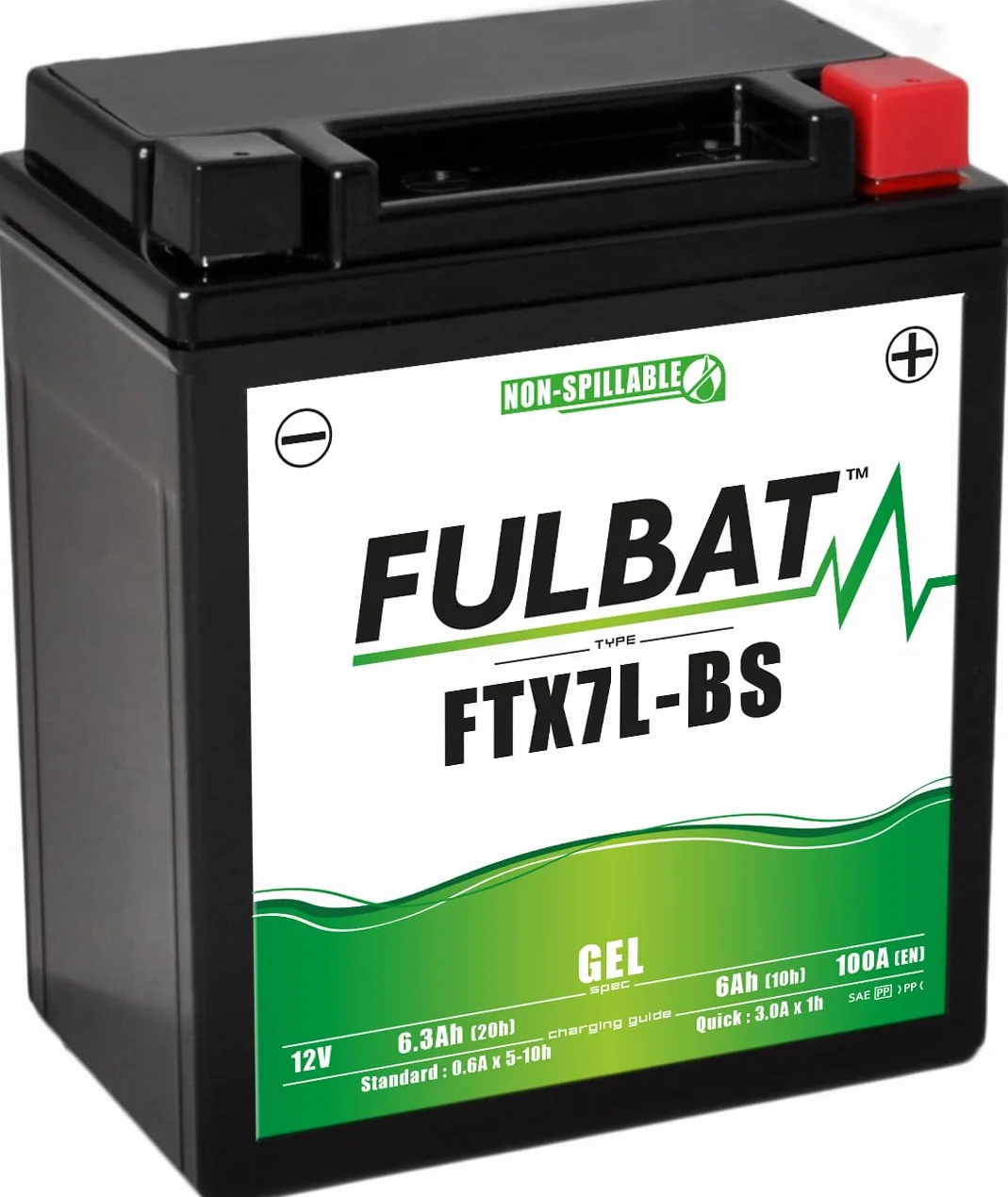 Fulbat Batería de moto GEL FTX7L-BS YTX7L-BS 12 V 6,3 Ah 100 A