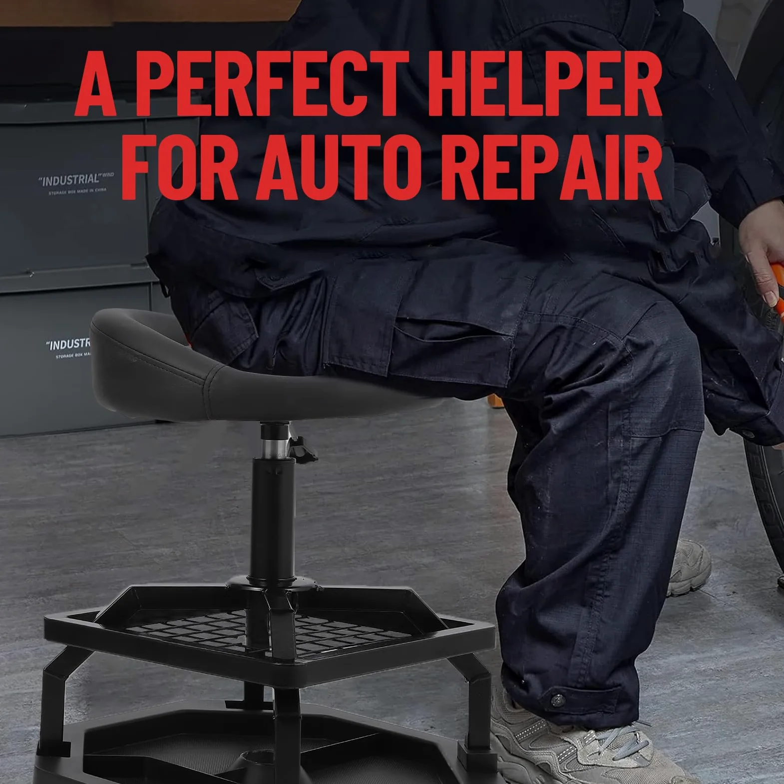 Garvee Taburete mecánico, capacidad de 300 libras, asiento de garaje con ruedas, taburete de taller rodante, resistente, para garaje, tienda y reparación de automóviles, color rojo