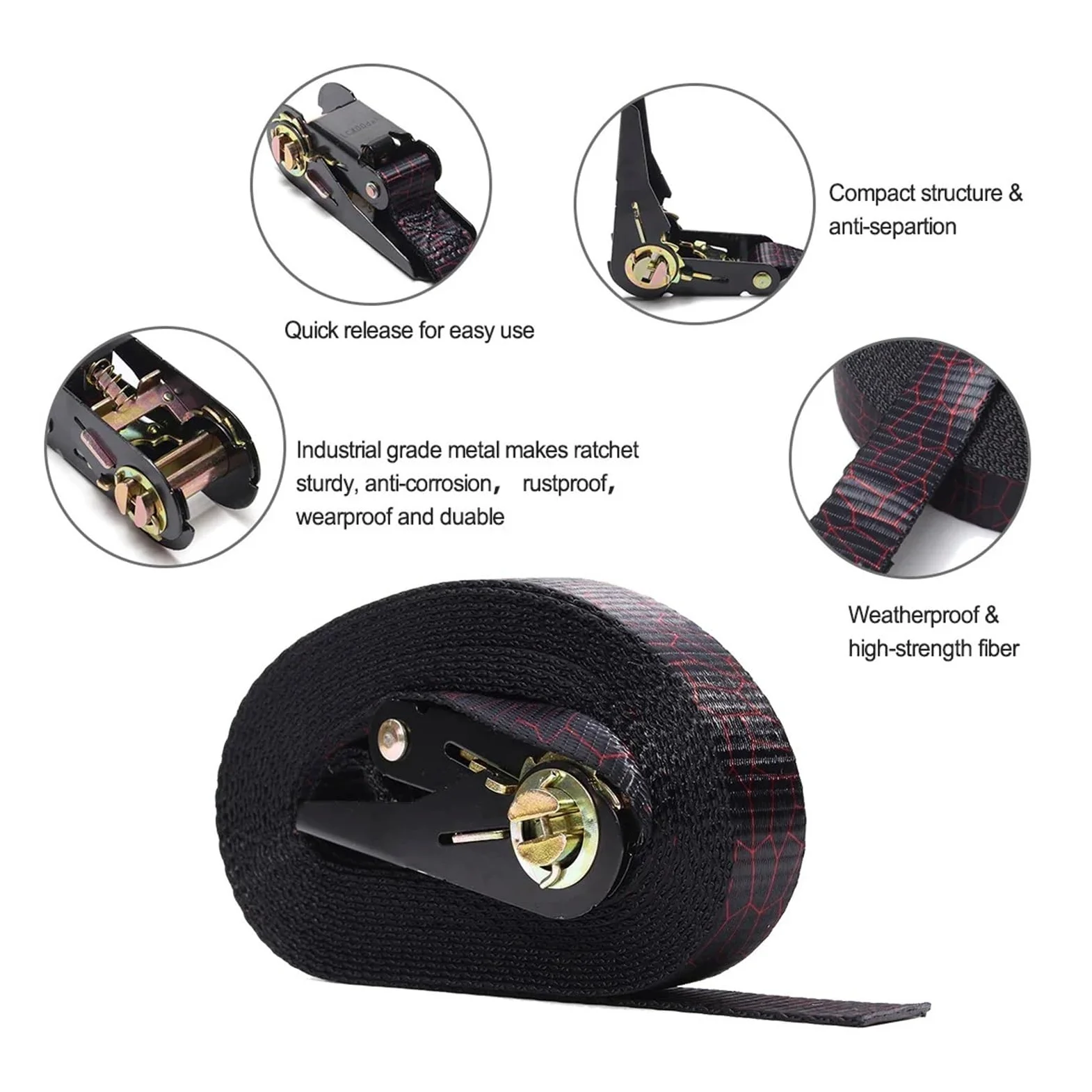 Correas de Trinquete Resistentes 4 Uds cuerda de tensión for coche correas de trinquete correas de amarre 5/6M x 25mm bolsa de equipaje correa de amarre de carga hebilla de Metal cinturón de trinquete