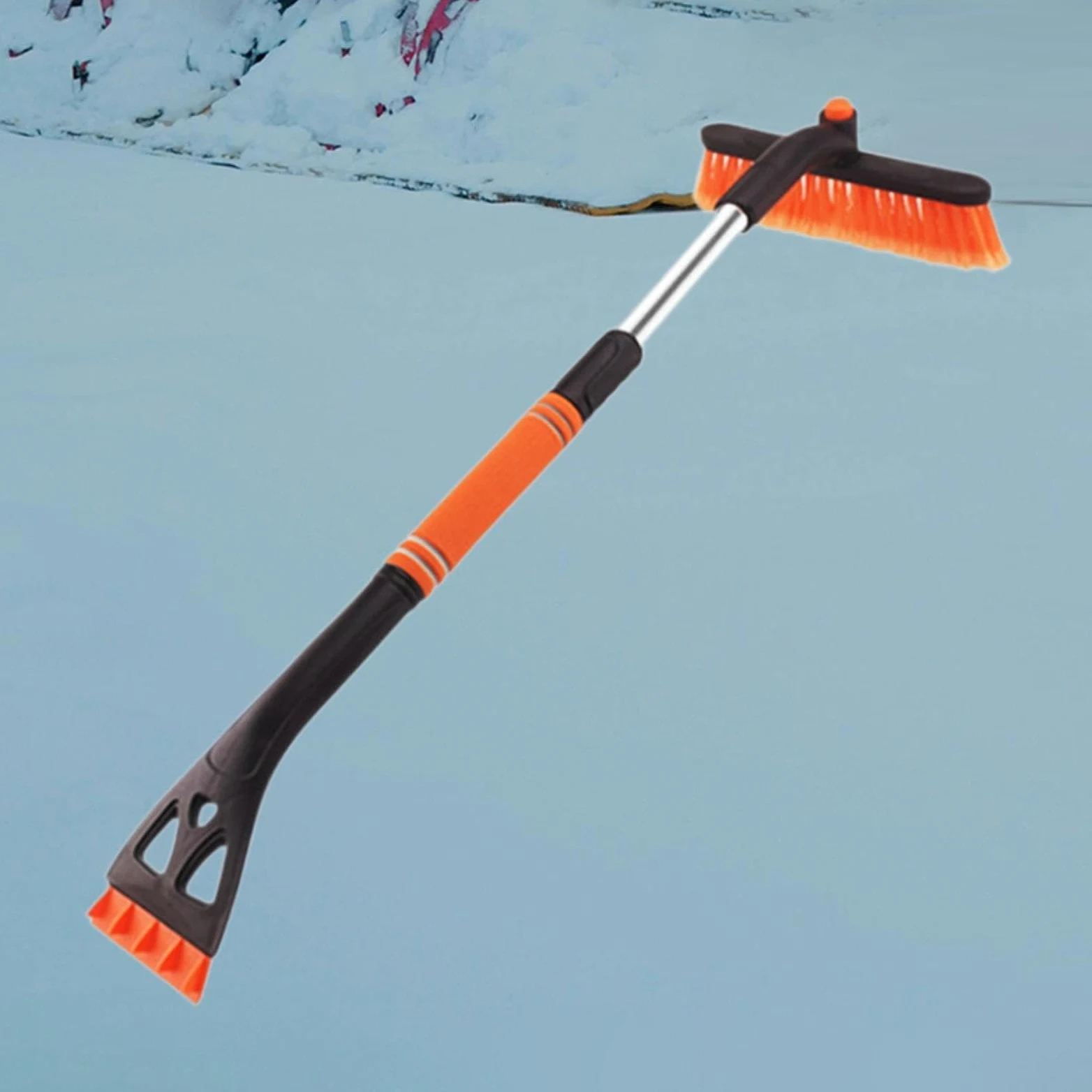 Cepillo de Nieve para Auto Herramienta Raspadora de Hielo Telescópica Portátil Ligera con Mango Ergonómico Material PVC Adecuado para Automóviles Suvs, Naranja