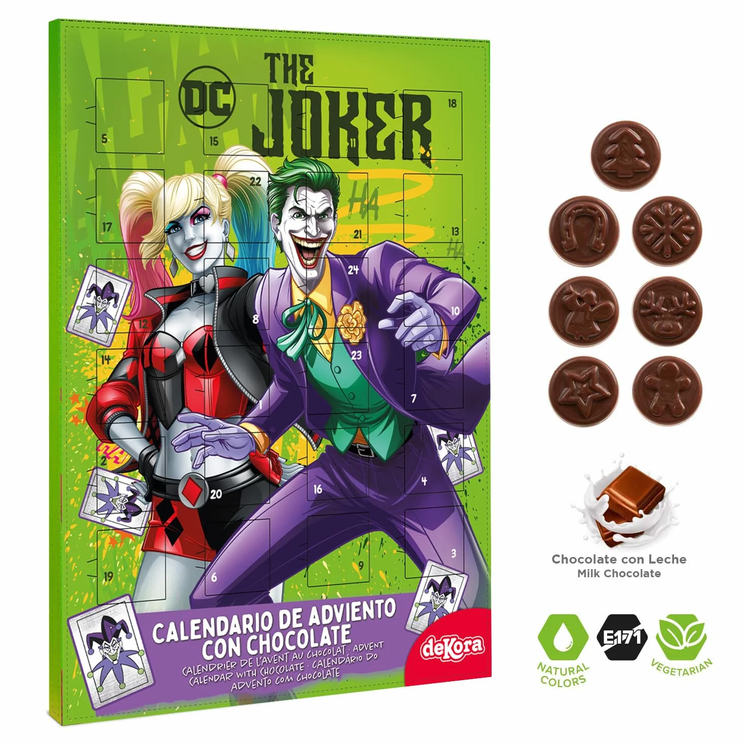 Calendario de Adviento Joker y Harley Quinn 24 Chocolatinas 50g Chocolate con Leche Navidad