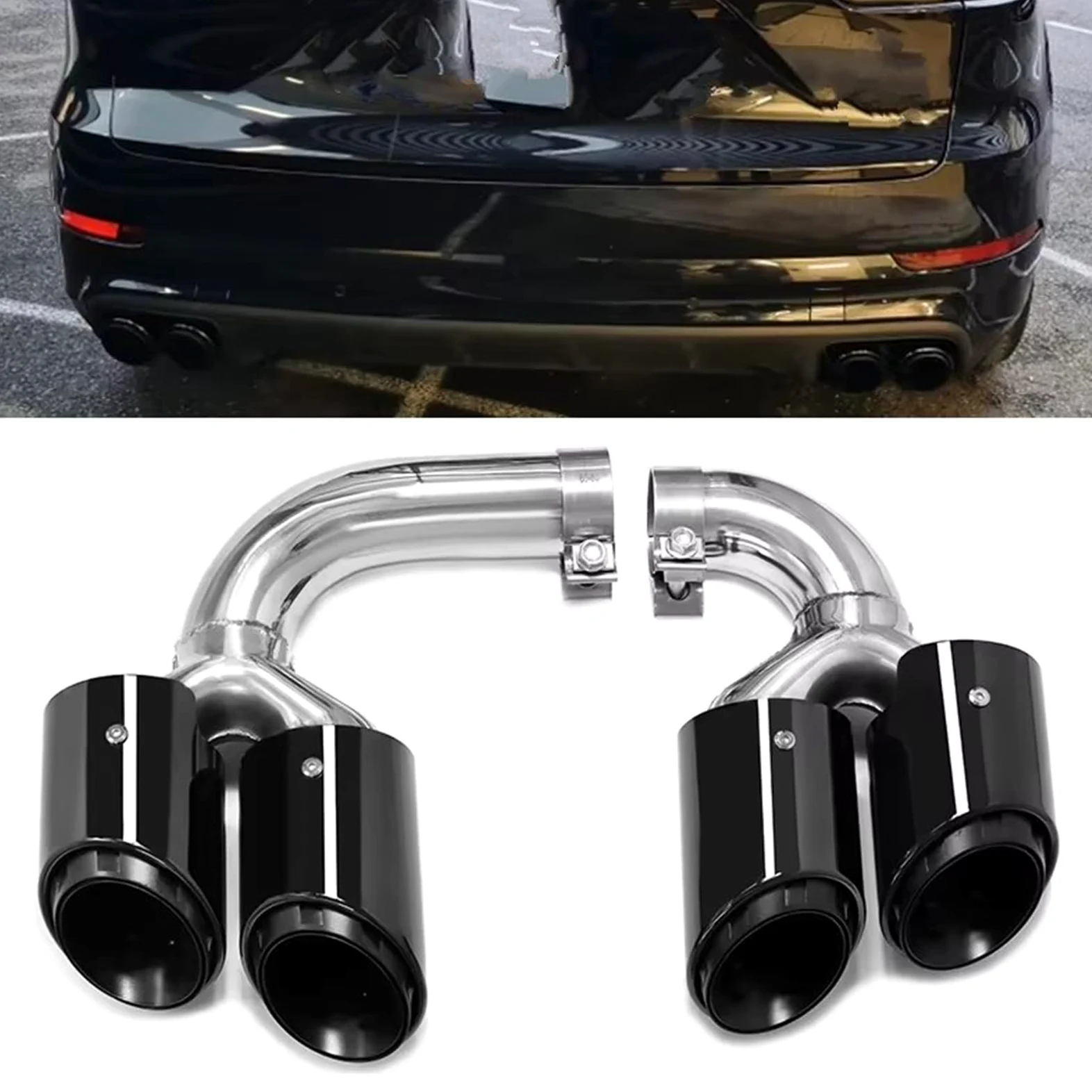 Tubo de Escape para Cayenne 9Y0 SUV 3.0 2018+ Gasolina Punta de Escape Tubo de Escape cudruple Gasolina Negro