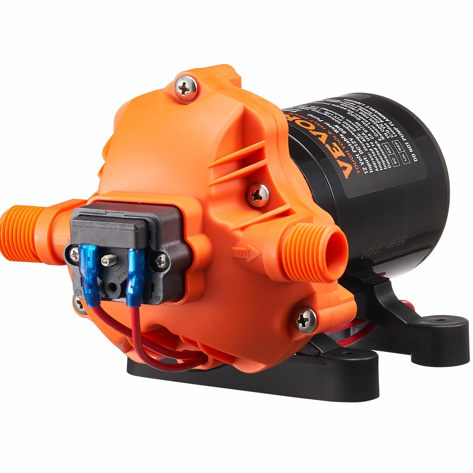 VEVOR Bomba de Diafragma 12 V 6,81 L/min Bomba de Agua de 3 Cámaras con Interruptor de Presión Automático Ajustable de 40 a 100 PSI, 60 PSI, Puerto MNPT de 12,7 mm para Camión de Comida, Autocaravana