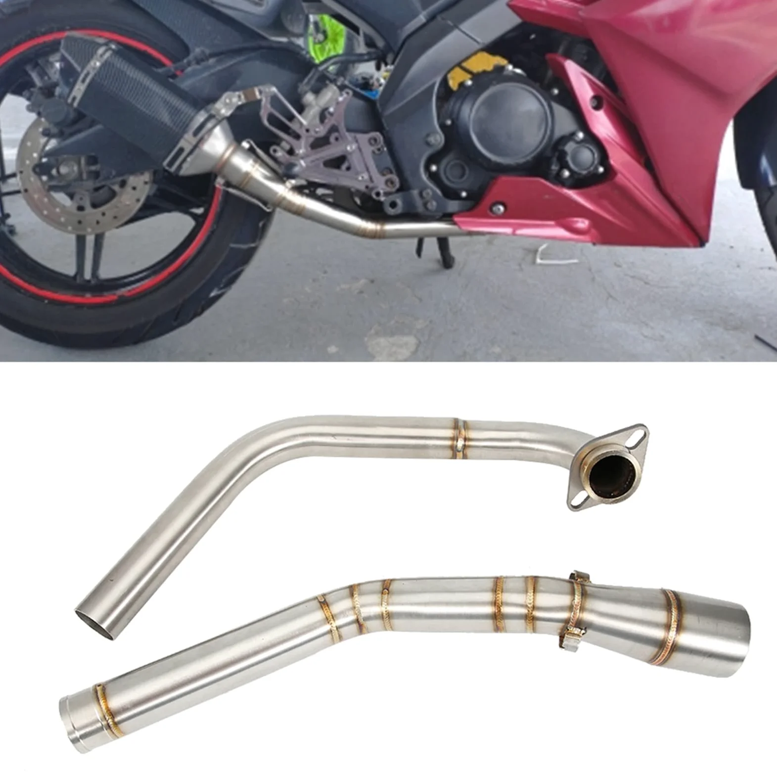 Tubo de enlace medio de escape, tubo de enlace medio de escape de modificación de motocicleta apto para YZF R15 MT-15 MT-125 2008-2017 para tubo yzf 125r125 + tubo descendente yzf r125