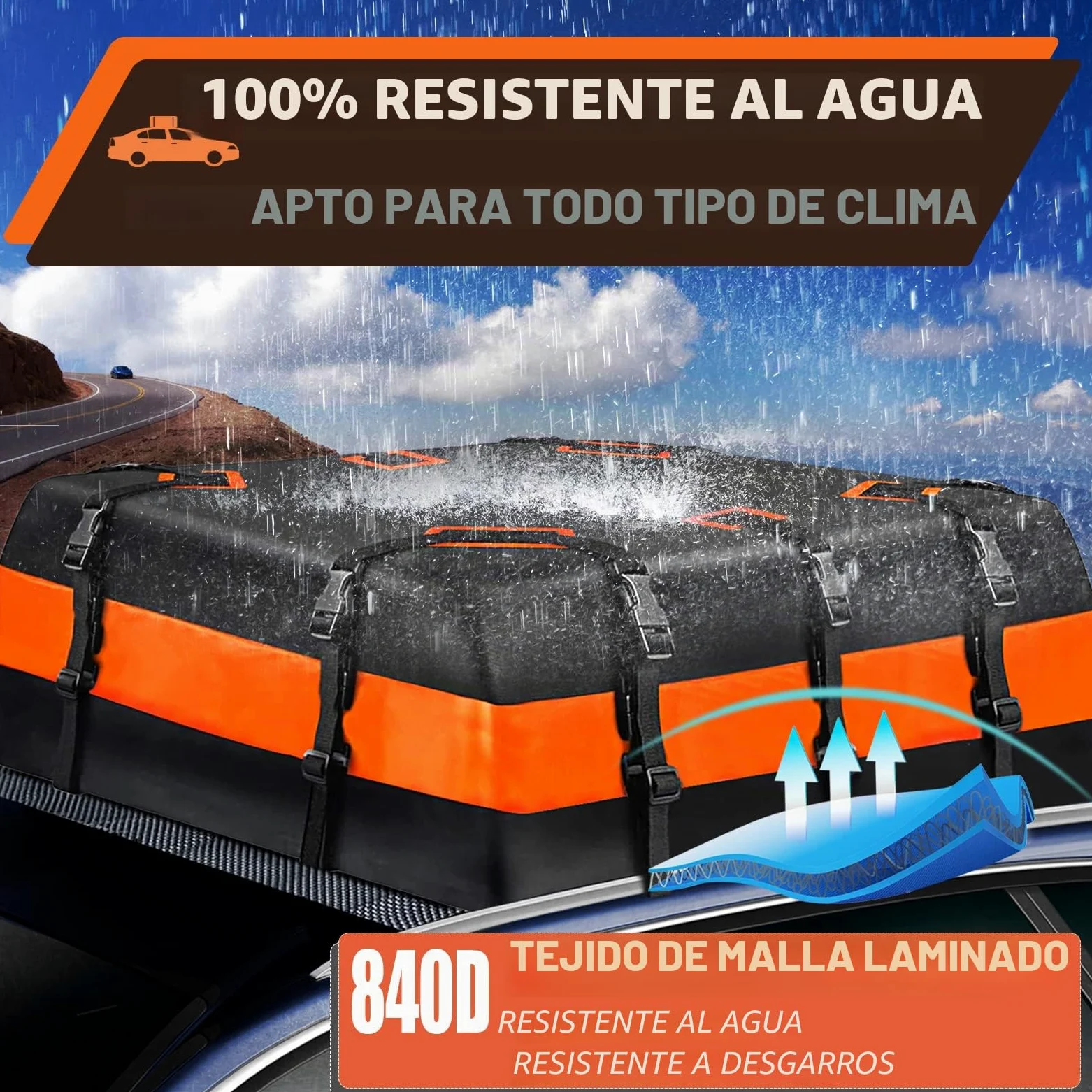 Cofre De Techo para Coche Plegable 585L, Impermeable, Bolsa De Techo 840d, Cofre De Techo Portátil, Caja De Equipaje, para Vehículos con/Sin Portaequipajes, Transporte De Equipaje