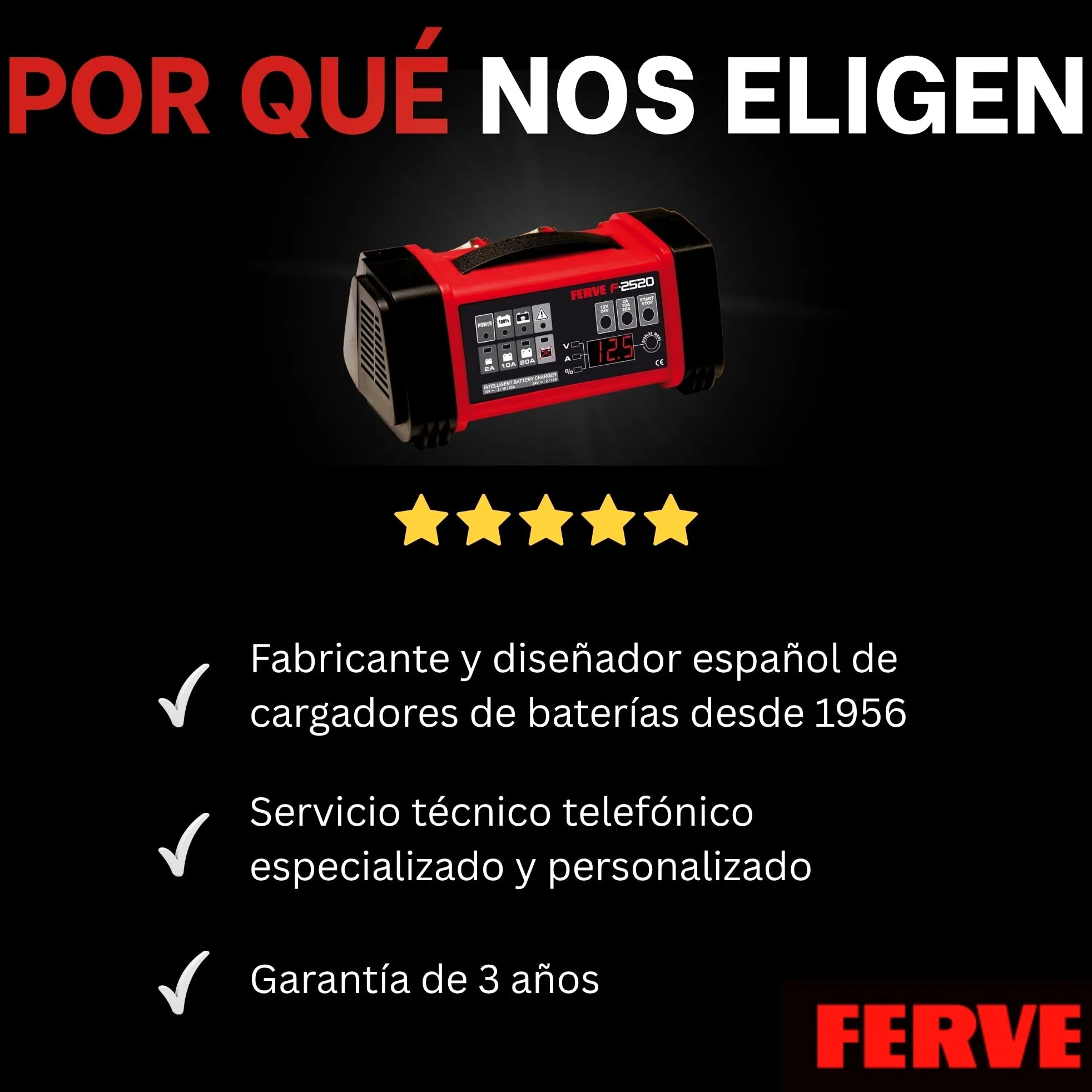 Ferve F-2520 Cargador Automático de Baterías de Plomo Ácido