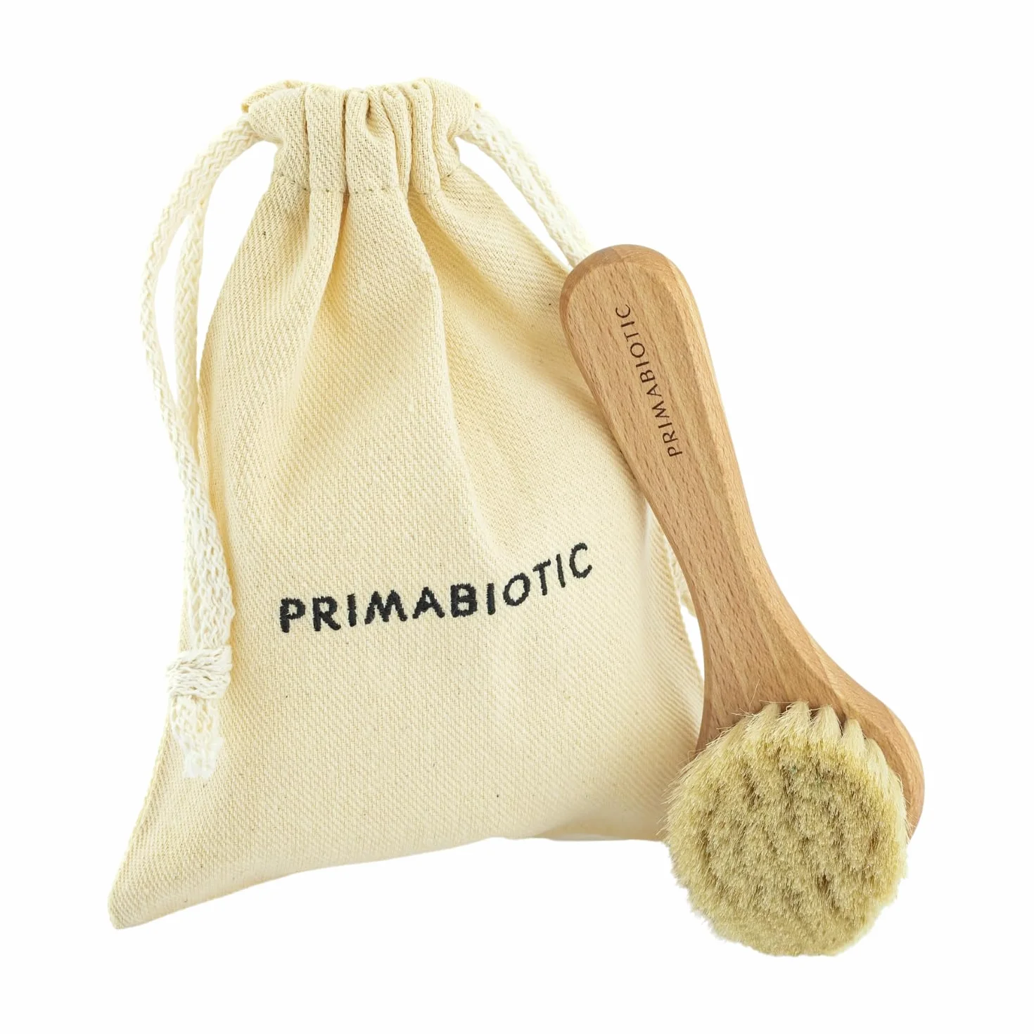 Primabiotic Cepillo de Masaje Facial de Madera de Roble y Pelo de Cabra para Limpieza Seca Natural