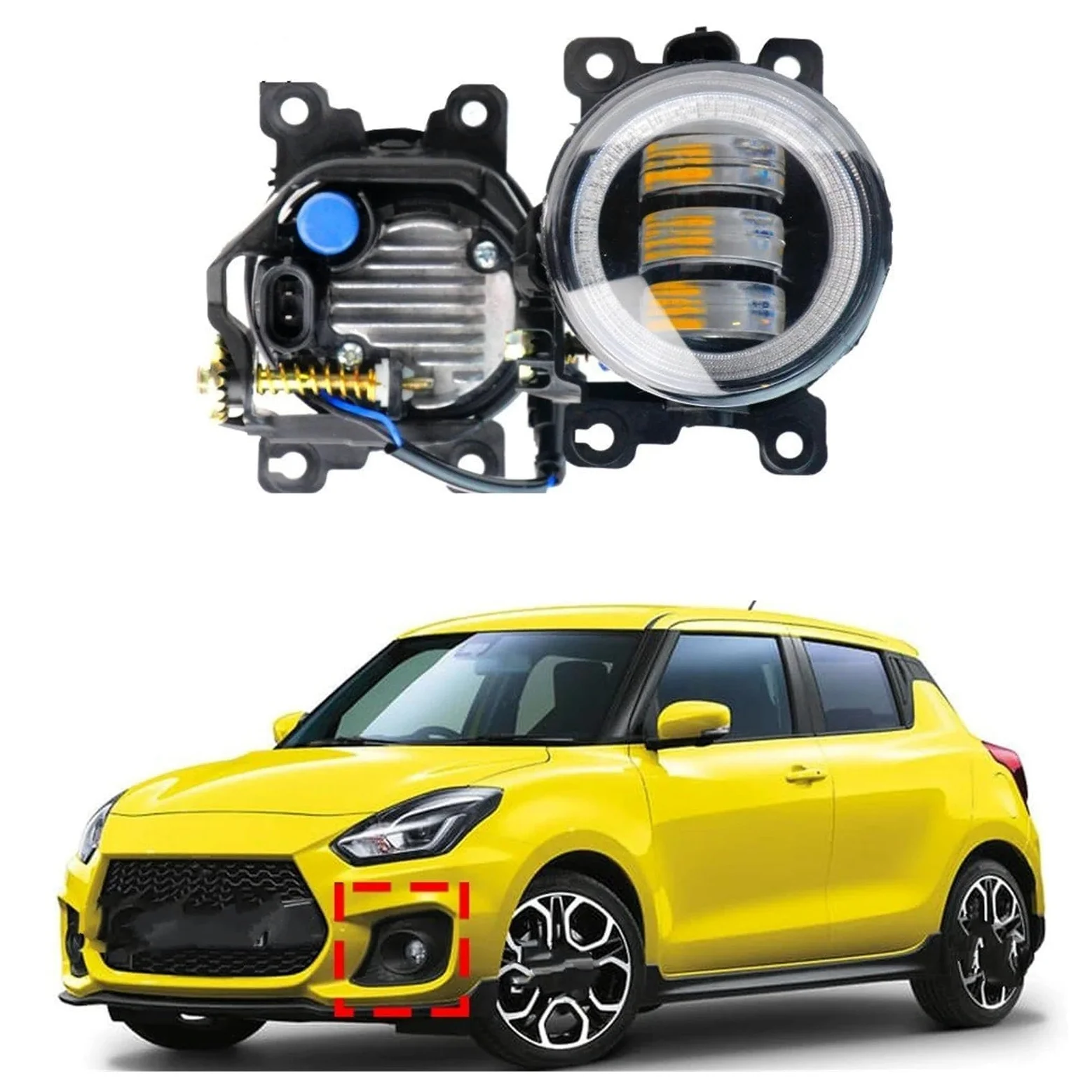 Para Suzuki Para Swift Para Deporte 2007-2020 2 Piezas 30W LED Luz Antiniebla Ojo Ángel Diurna Canbus Lámpara Frontal DRL Montaje Faros Antiniebla(Amarillo)