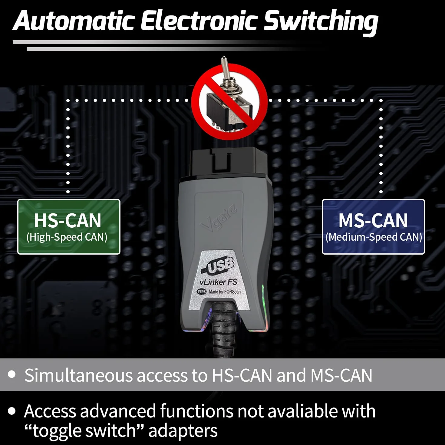 Vgate vLinker FS Adaptador USB OBD2 para for-Scan HS/MS-Can Auto Switch | HS/MS-CAN, interruptor automático