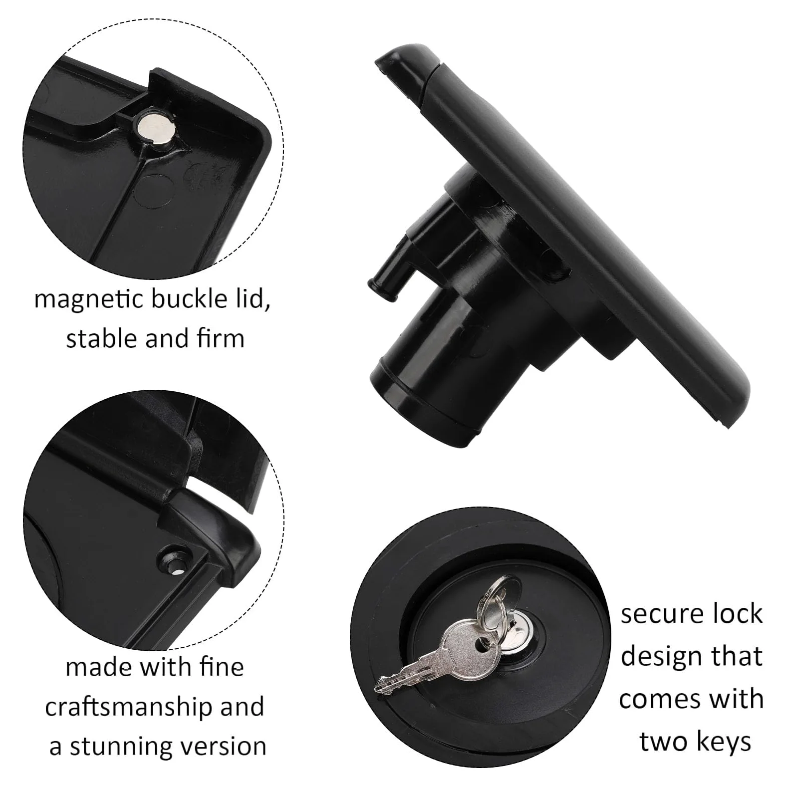 Interreno de Llenado de Agua RV, Escotilla de Llenado de Agua con Cubierta Magnética y Cerradura, 5.2x5.7in, Negro, Conexión de Agua para Botes de Autocaravana, Material de ABS,