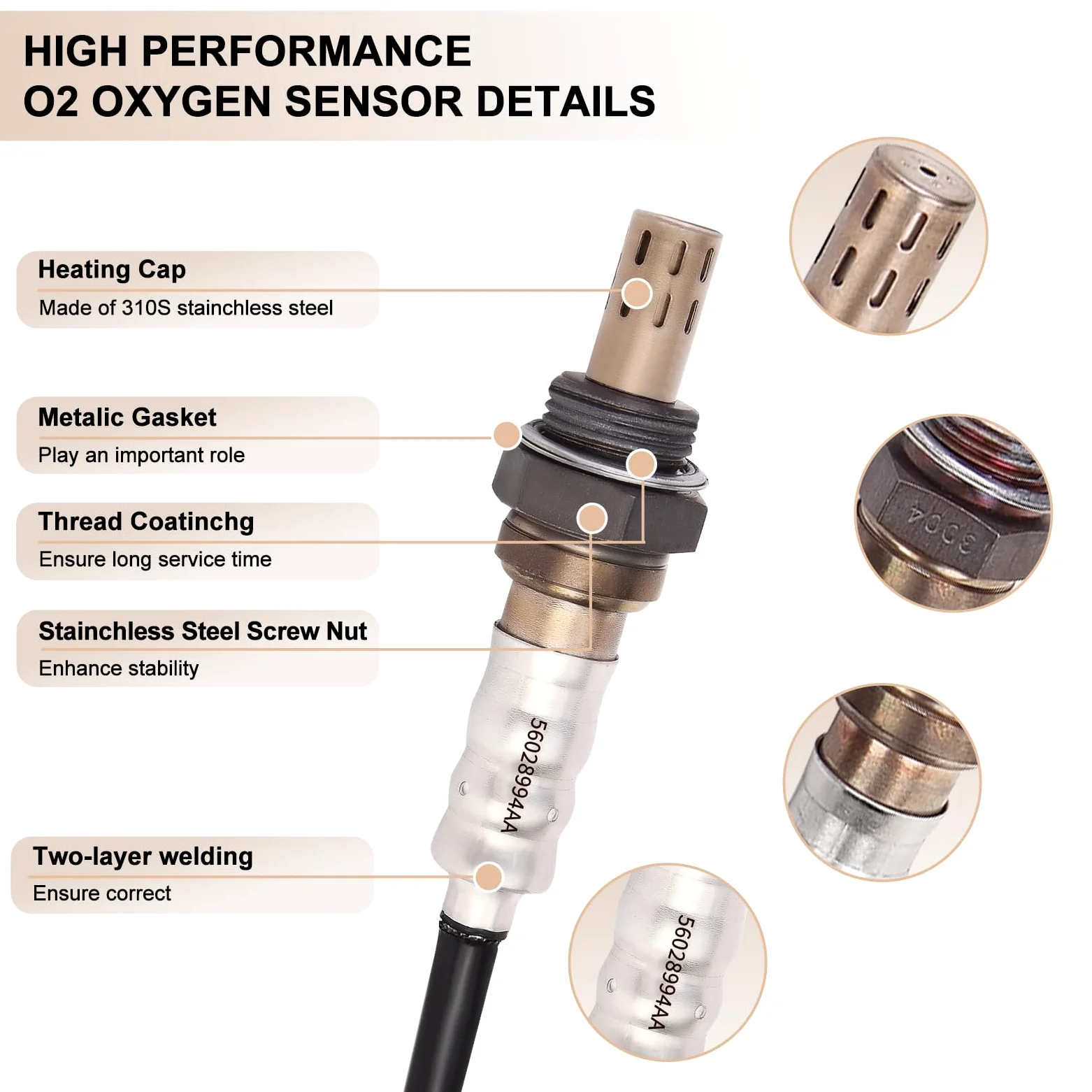 Sensor de oxígeno de O2 ascendente descendente 56028994AA compatible con Chry 300 Dodge Dakota Durango Ram 1500 Jeep Wangler Commander Grand Cherokee Liberty Raider reemplaza # 56028994AB, 4 unidades