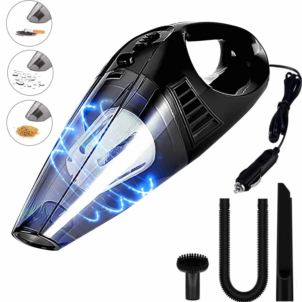 Aspirador de coche Aspirador portátil de mano 120W Aspirador en seco/húmedo 5KPA Potencia de succión 22000r/min Velocidad nominal con cable de alimentación de 11,5 pies para el hogar, automóvil