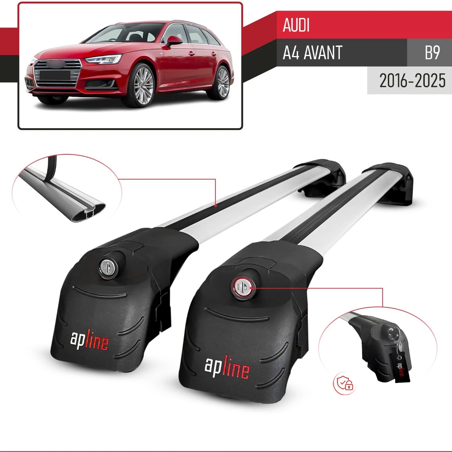 Compatible con Audi A4 (B9) Avant 2016-2025 Modelo Ace-2 Barra de Techo Auto Portaequipajes Barras Transversales Gris Aluminio 2 Barras