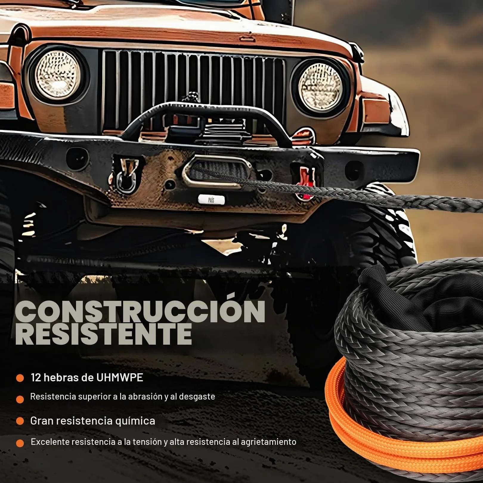 SHALL Correas y Cuerdas de Remolque, Cuerda sintética para cabrestante de 12 mm x 28 m de Largo, 16 toneladas (35500 LB), Funda Protectora, Gancho Forjado para cabrestante y Correa de Seguridad