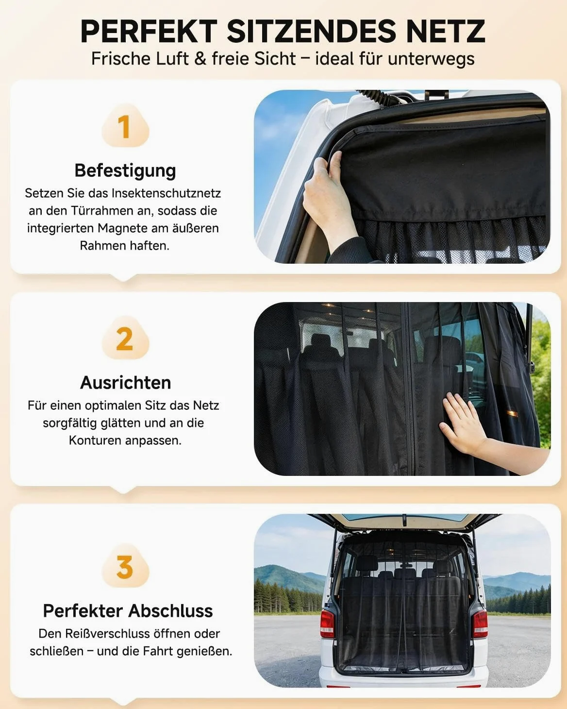 Red de protección solar universal para portón trasero con cremallera e imanes para Mercedes Sprinter VW Crafter Ford Transit FIAT Ducato Opel Movano Peugeot Boxer