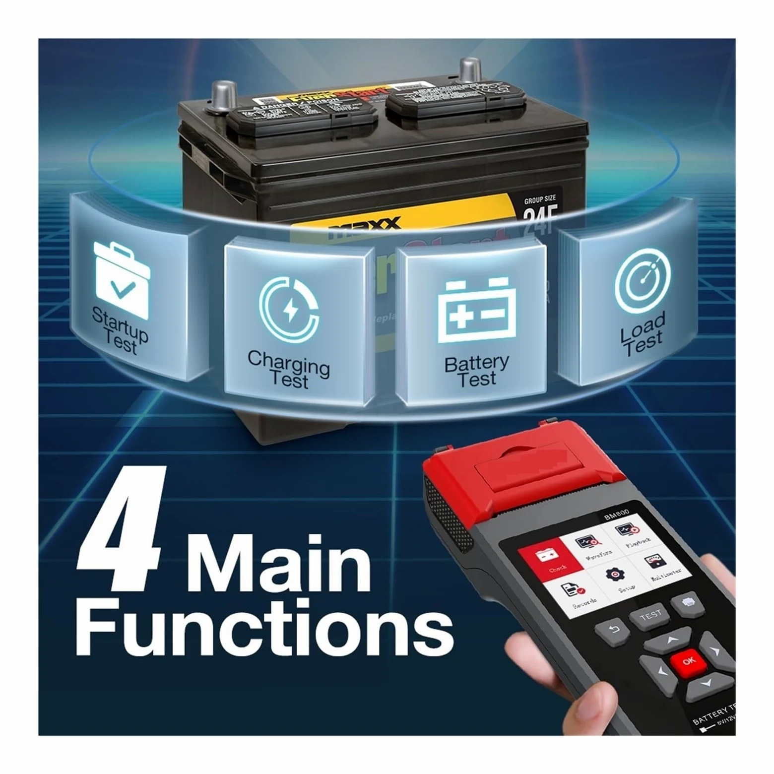 Probador de batería, BM800 Probador profesional de batería automóvil | Ofrece prueba de voltaje, análisis de capacidad; ideal para baterías de coches, camiones y motos.