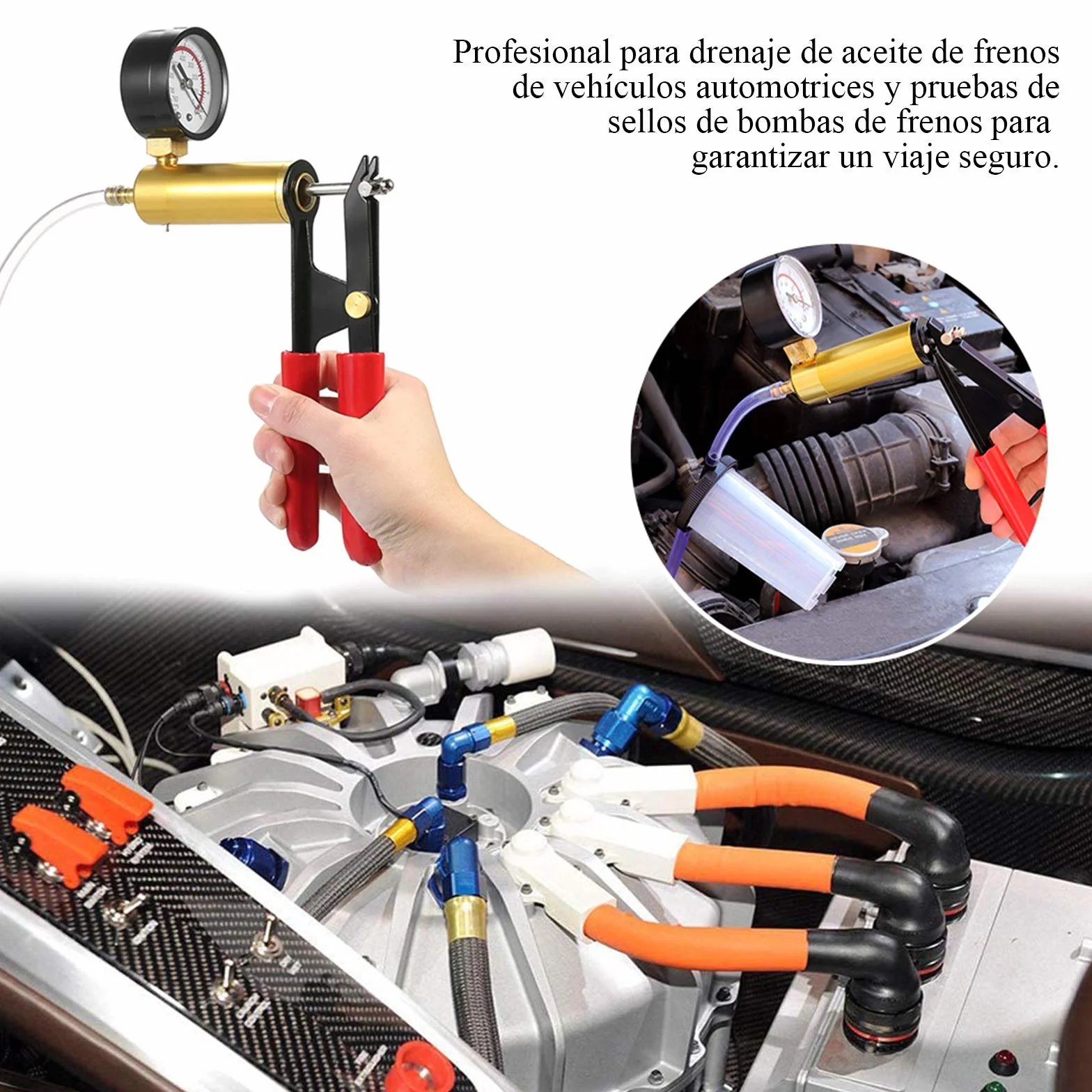 Equipo de Purga de Frenos de Freno de probador de Bomba de vacío con medidor de vacío, Adaptador para Diagnóstico de Motocicleta Coche Moto