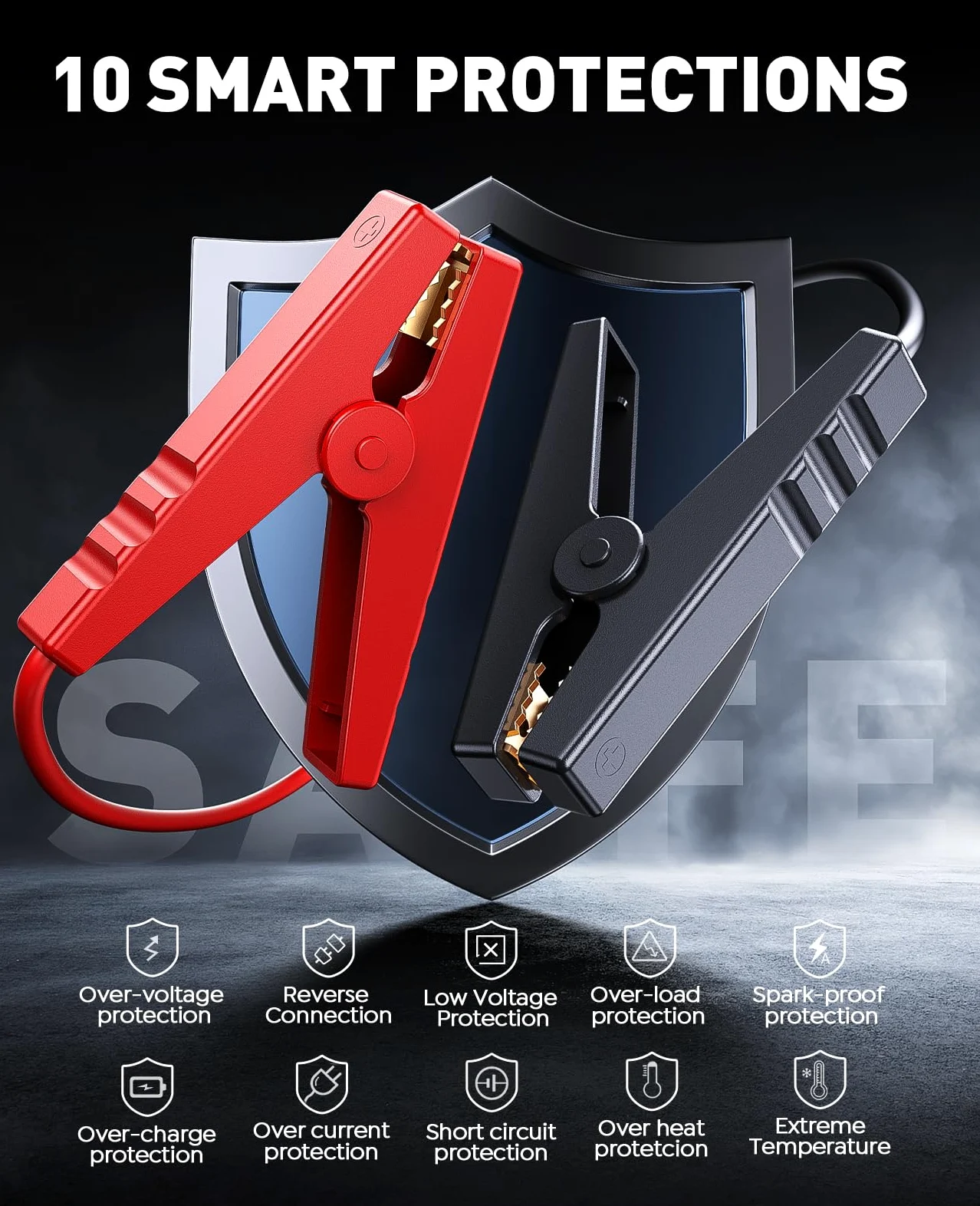 Arrancador de Baterias de Coche con Compresor de Aire, 12V 5000A Arrancador Coche Portatil con Inflador de 150 PSI, Linterna LED de Emergencia, Banco de energía de Arranque