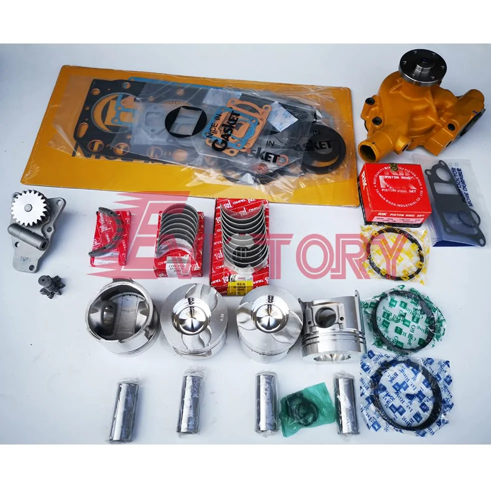 Komatsu 4D95S 4D95L Kit de reconstrucción de gran tamaño Anillo de pistón OS 0,50 mm Junta Rodamiento + Bomba de aceite + Bomba de agua + varilla de conexión + guías de válvulas