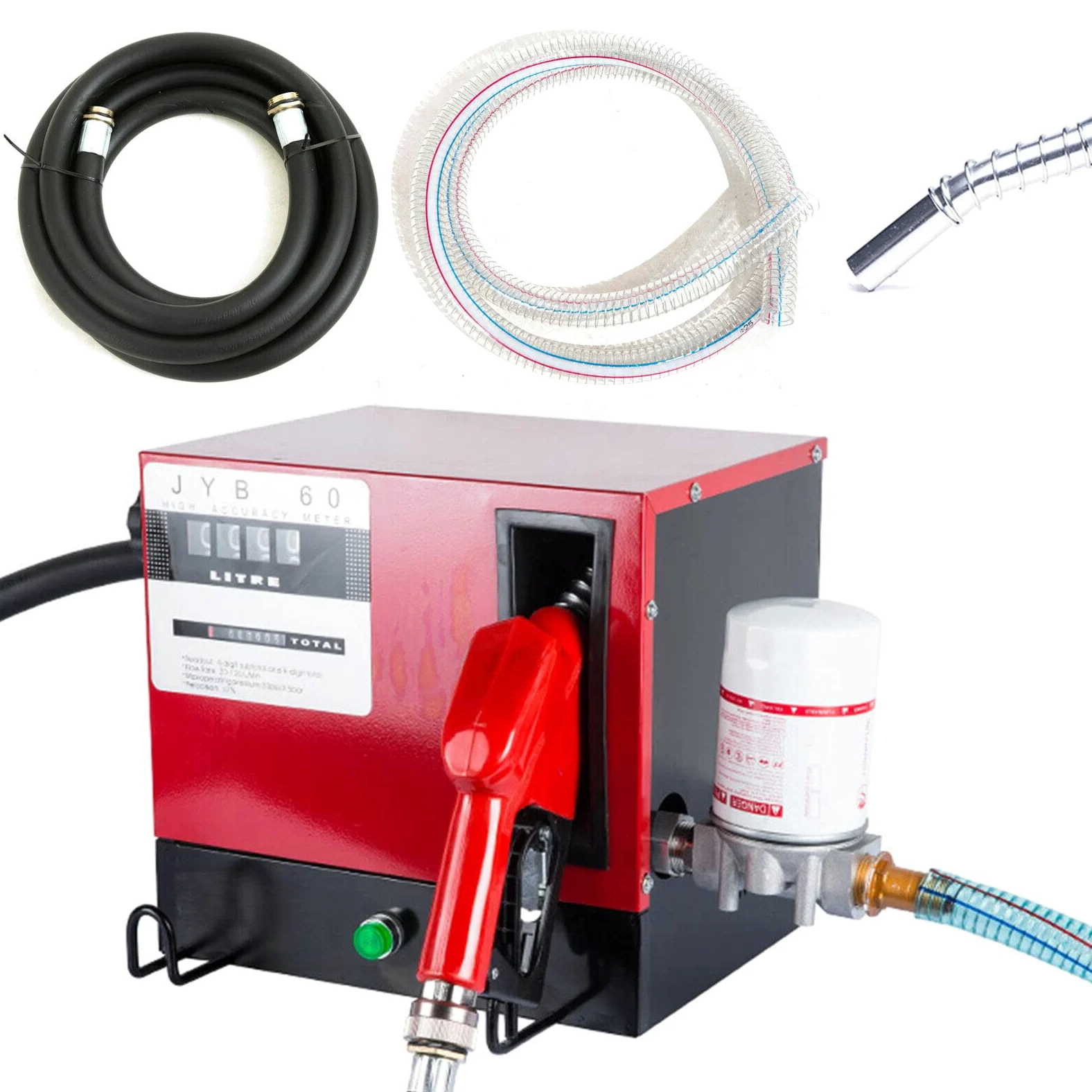 Bomba diésel autocebante de 550 W, 230 V, boquilla automática, bomba de aceite de 60 l/min, manguera de aspiración de 2 m, manguera de aspiración de 4 m, filtro