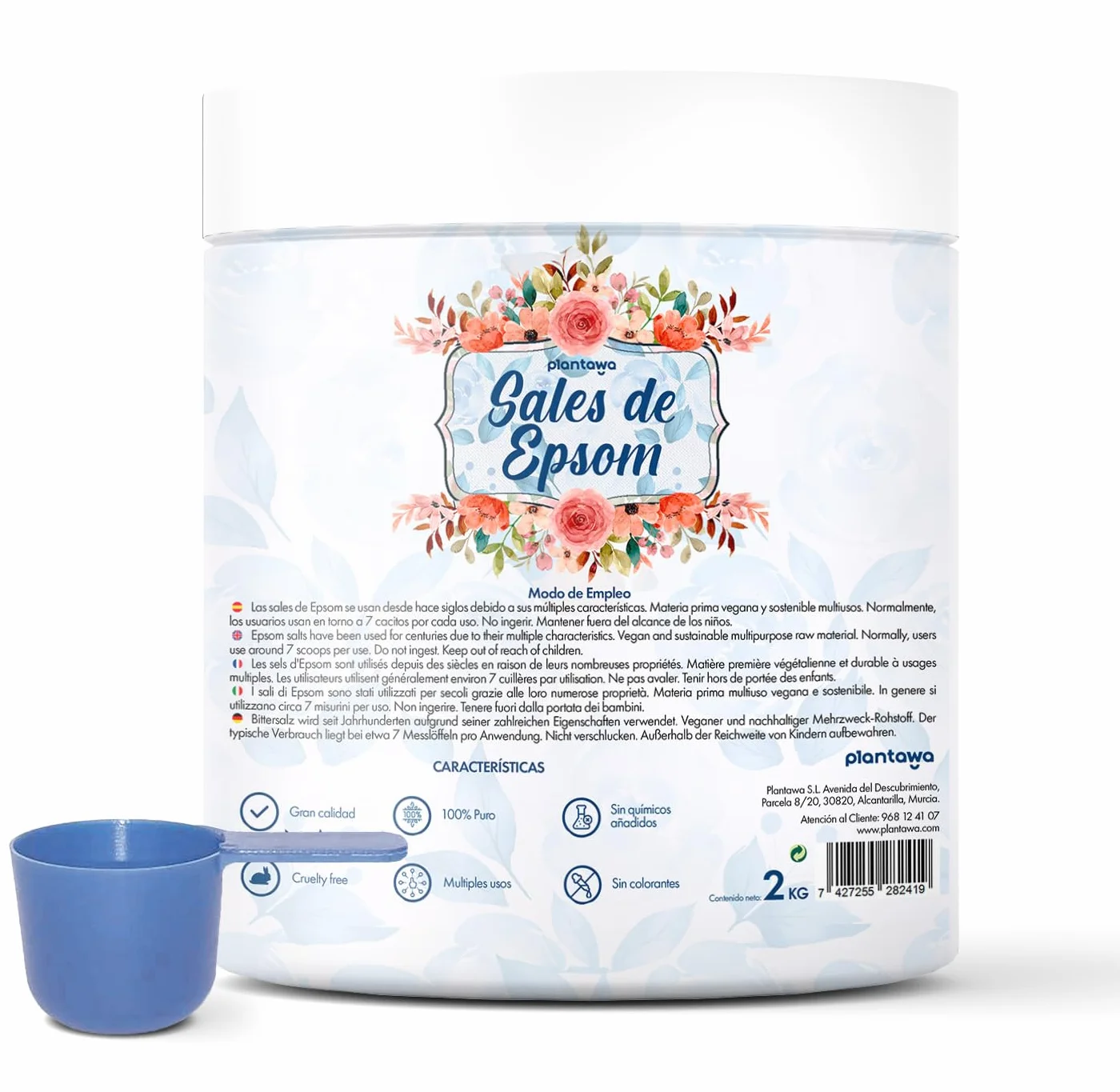 Sales de Epsom 2KG | Sales de Baño con Sulfato de Magnesio para Relajación Muscular | Aromaterapia Relajante, Baño Espumoso 100% Natural