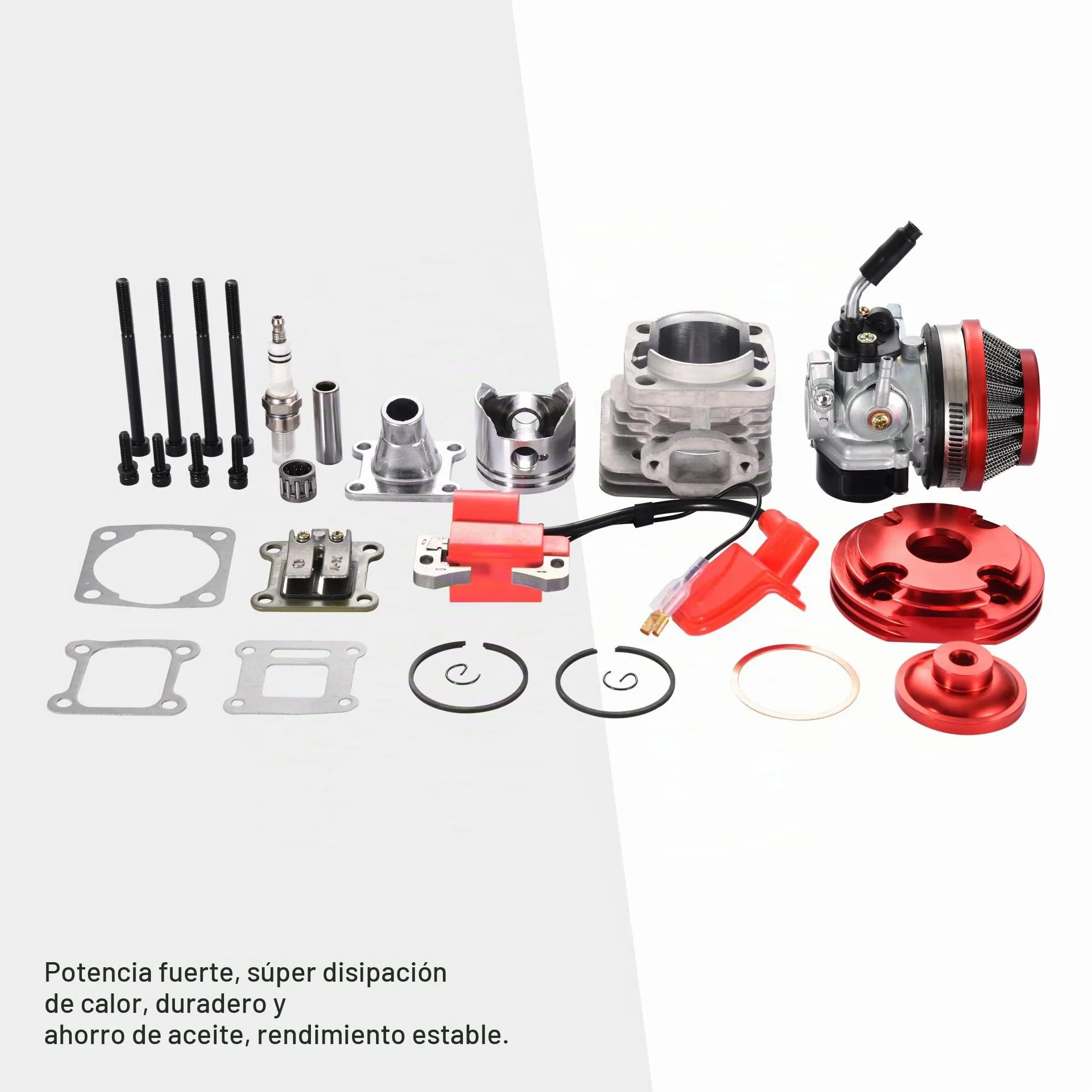 GOOFIT 44mm Cilindro Carburador Filtro de Aire Bobina de Encendido Conjunto de Gran Orificio Kit Superior de Pistón Reemplazo para 47cc 49cc 50cc 53cc 54cc Bolsillo Bicicleta ATV CRX50 Coyote Rojo