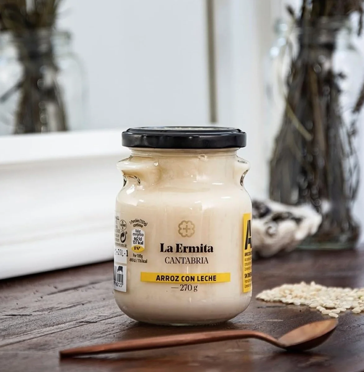 LA ERMITA Arroz con Leche Postre Lácteo Tradicional Tarro de Cristal Canela Limón Sin Gluten 270 g Pack 6