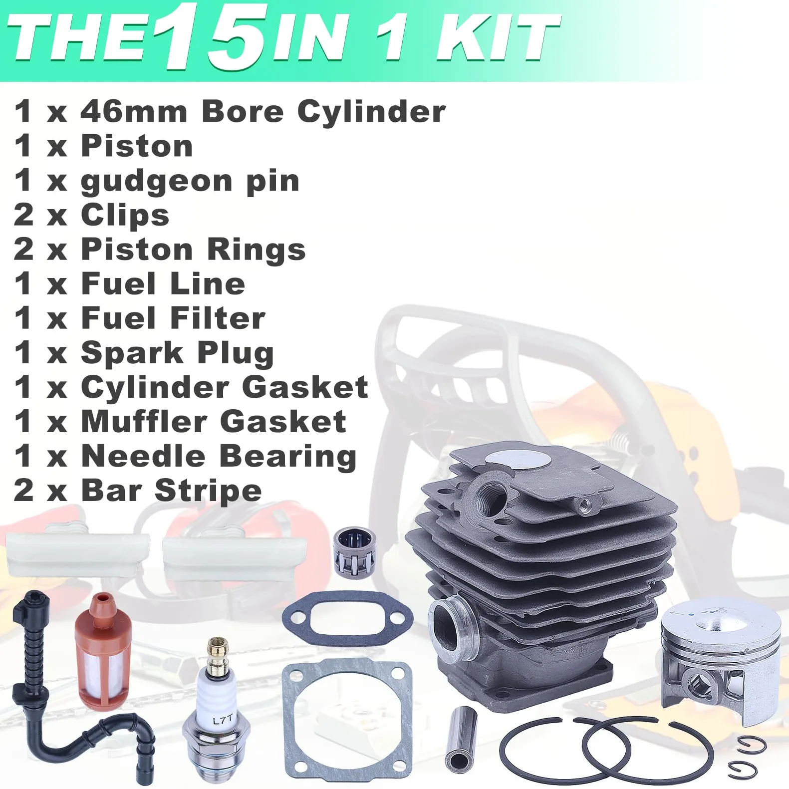 Pistón y Cilindro para STIHL 028 028AV 028WB Motosierra, ADEFOL 46mm Cilindro + Piston + Junta + Bujía + Cojinete Piezas de Repuesto Accesorio 028 AV WB Kit Cilindro 14 en 1