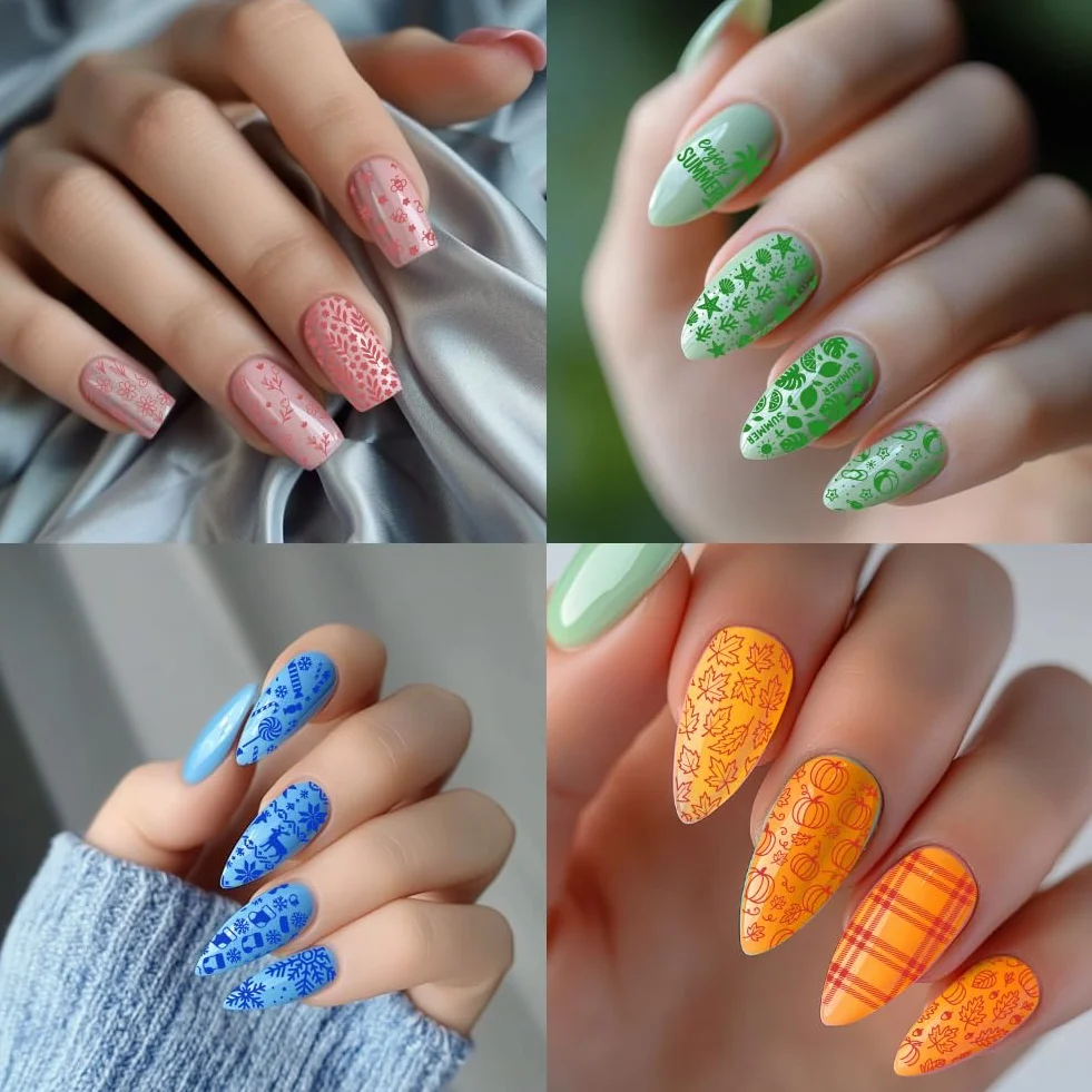 PH PandaHall 4 placas de estampado de uñas plantillas de arte de uñas mariposa verano primavera otoño invierno