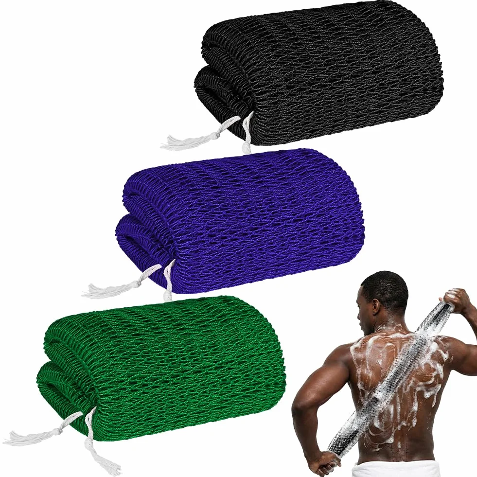 HOTUT 3 Piezas Esponja Exfoliante Africana, Esponja Corporal de Ducha y Baño con Cordón, Esponja Suave que Multiplica Espuma, Esponja Ergonómica de Cuerpo Entero